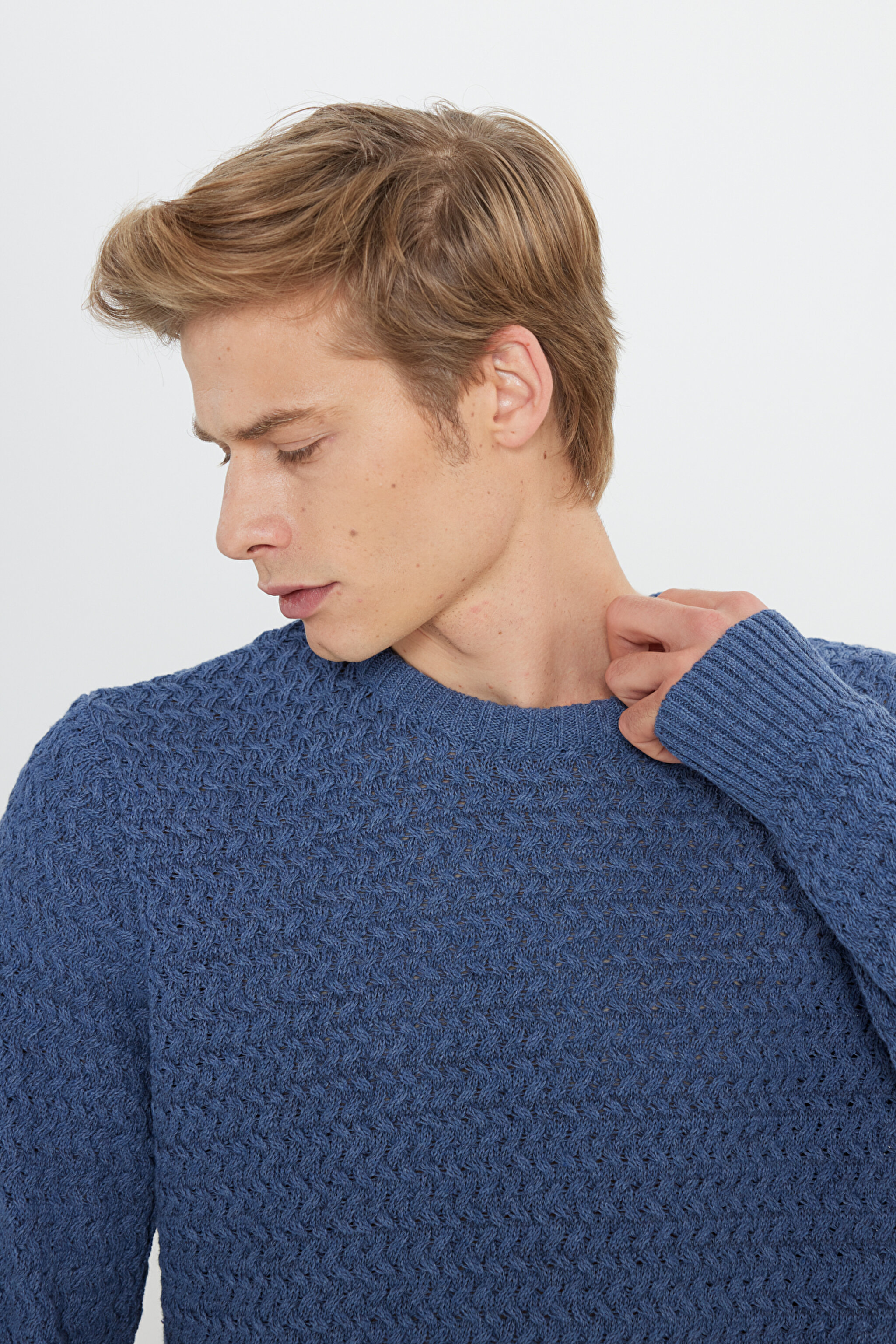 Regular Fit Normal Kesim Bisiklet Yaka Lacivert Triko - Navy-W232580410 (görsel 4)