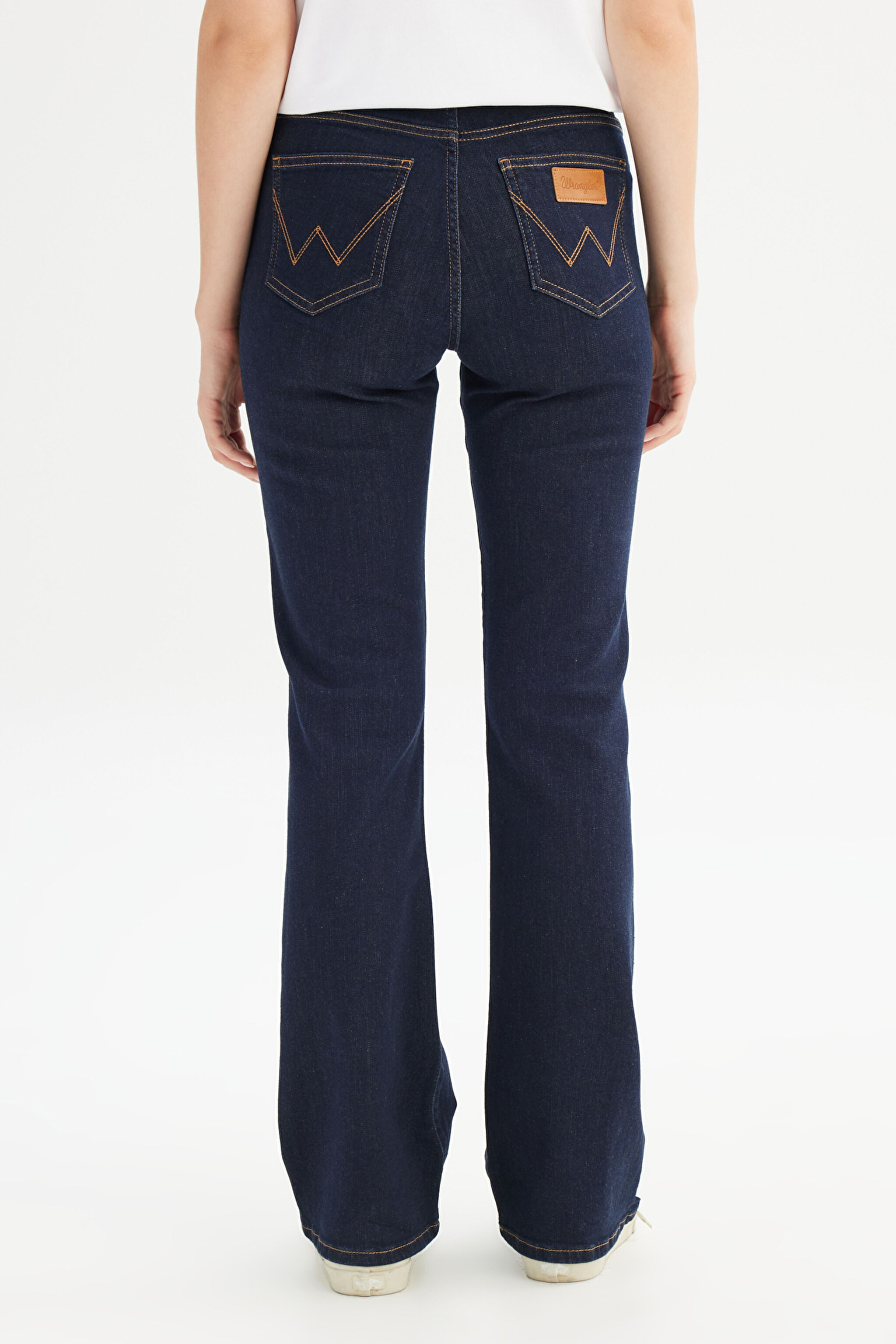 Flare Fit Normal Bel Geniş Paça Lacivert Esnek Jean Denim Pantolon - Rinse-W23300636 (görsel 5)