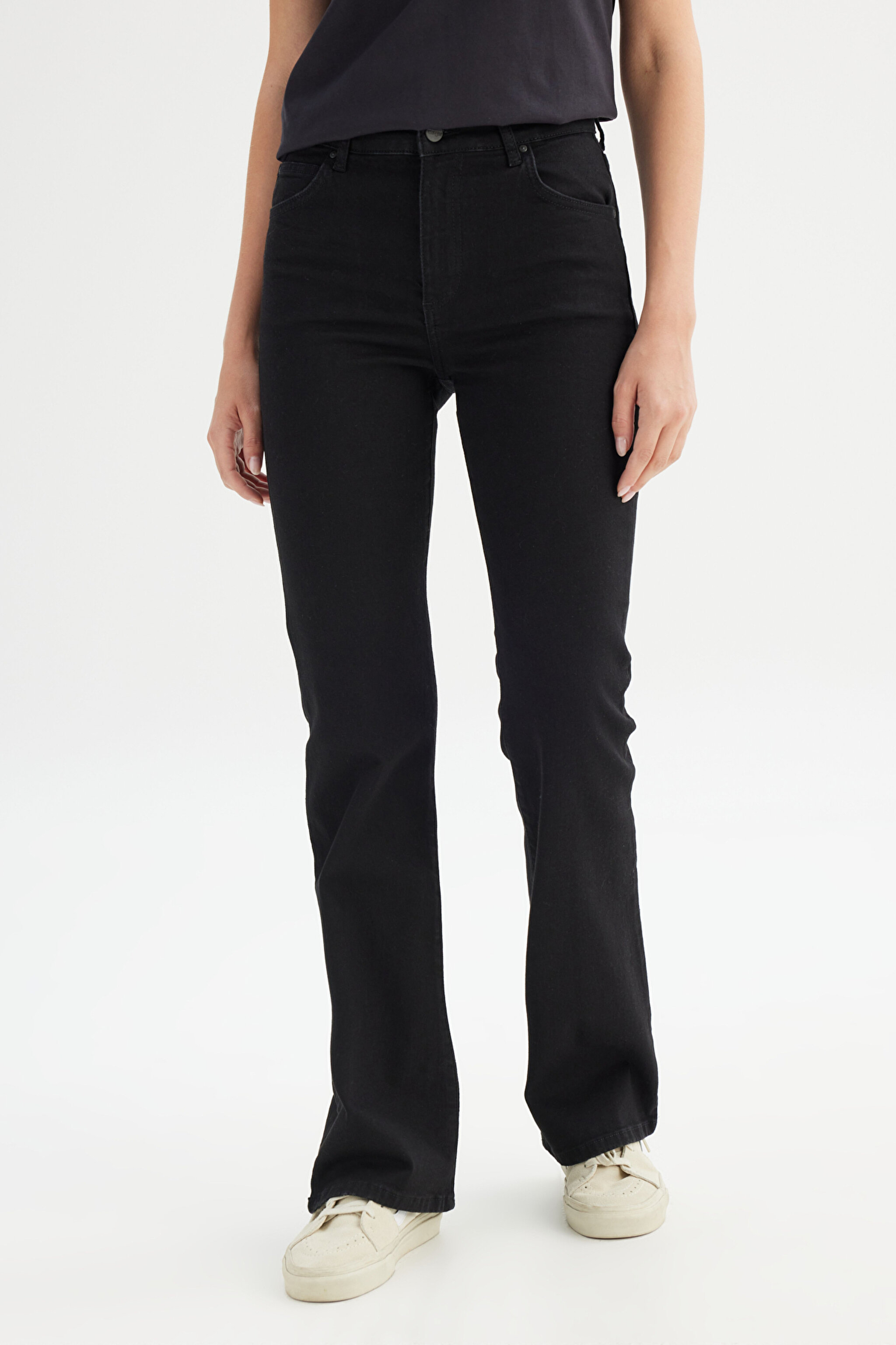 Flare Fit Normal Bel Geniş Paça Siyah Esnek Jean Denim Pantolon