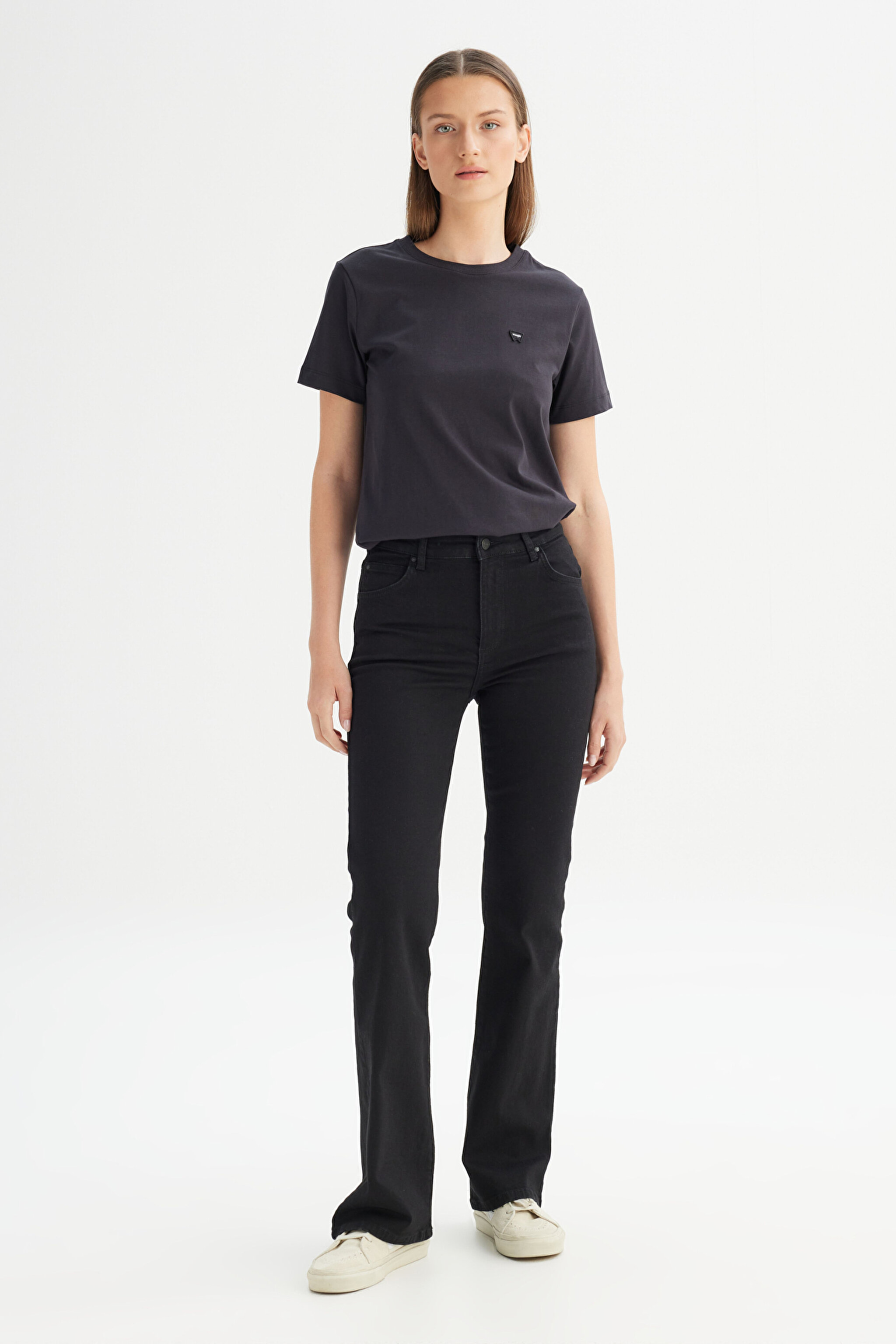 Flare Fit Normal Bel Geniş Paça Siyah Esnek Jean Denim Pantolon