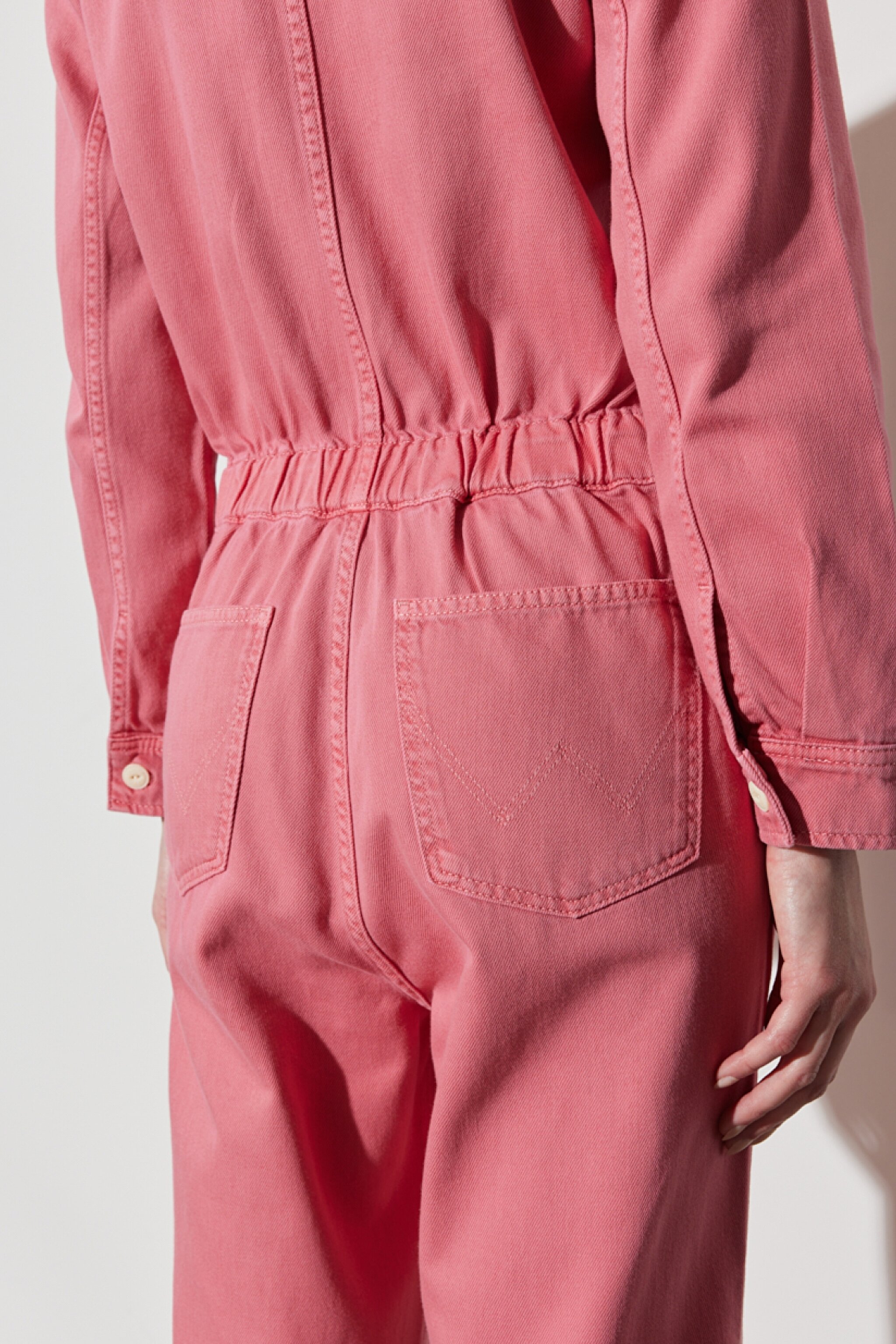 Kick Flare Regular Fit Normal Kesim Gömlek Yaka Geniş Paça Pembe Tulum - Desert Rose-W237XMP63 (görsel 7)