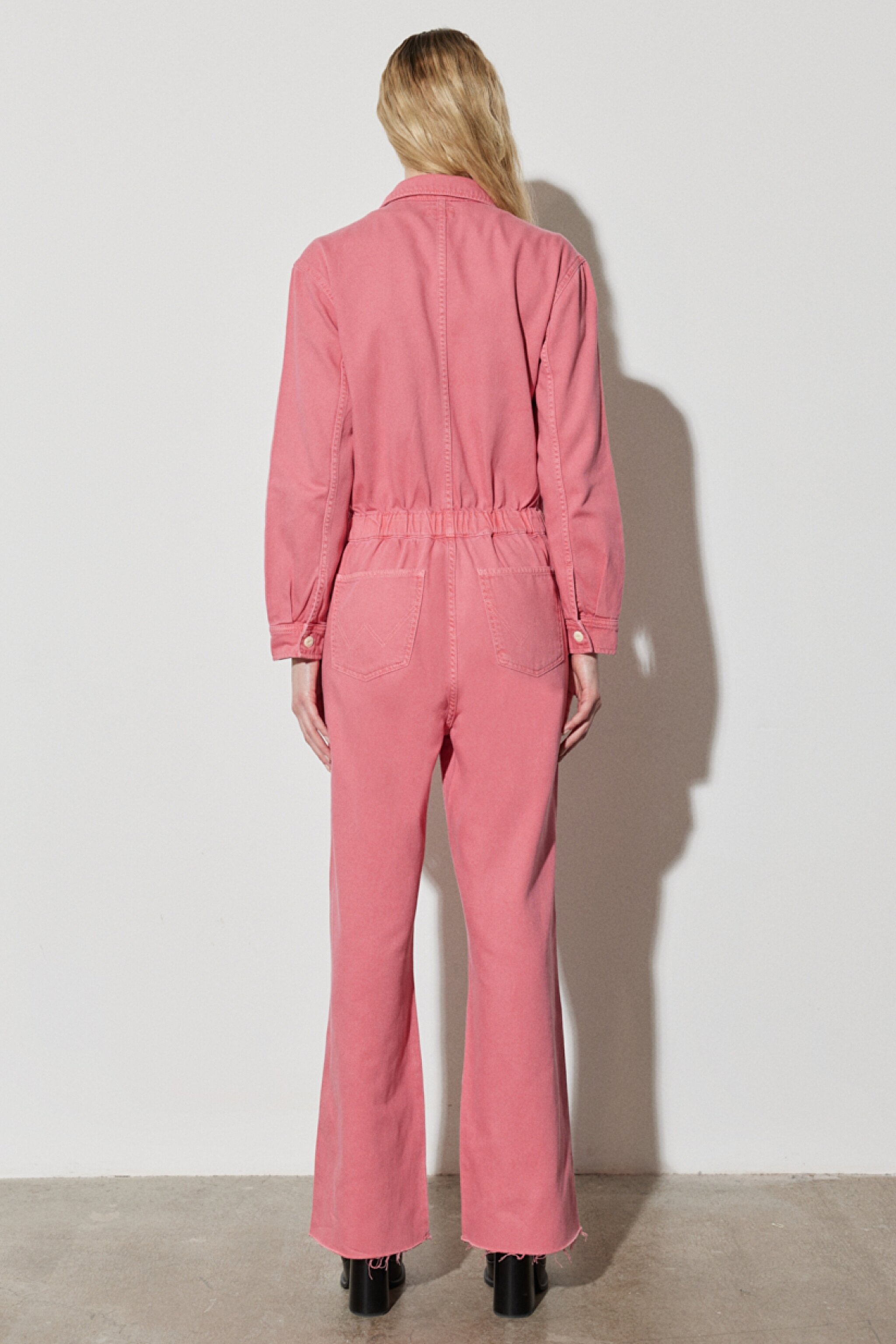 Kick Flare Regular Fit Normal Kesim Gömlek Yaka Geniş Paça Pembe Tulum - Desert Rose-W237XMP63 (görsel 8)