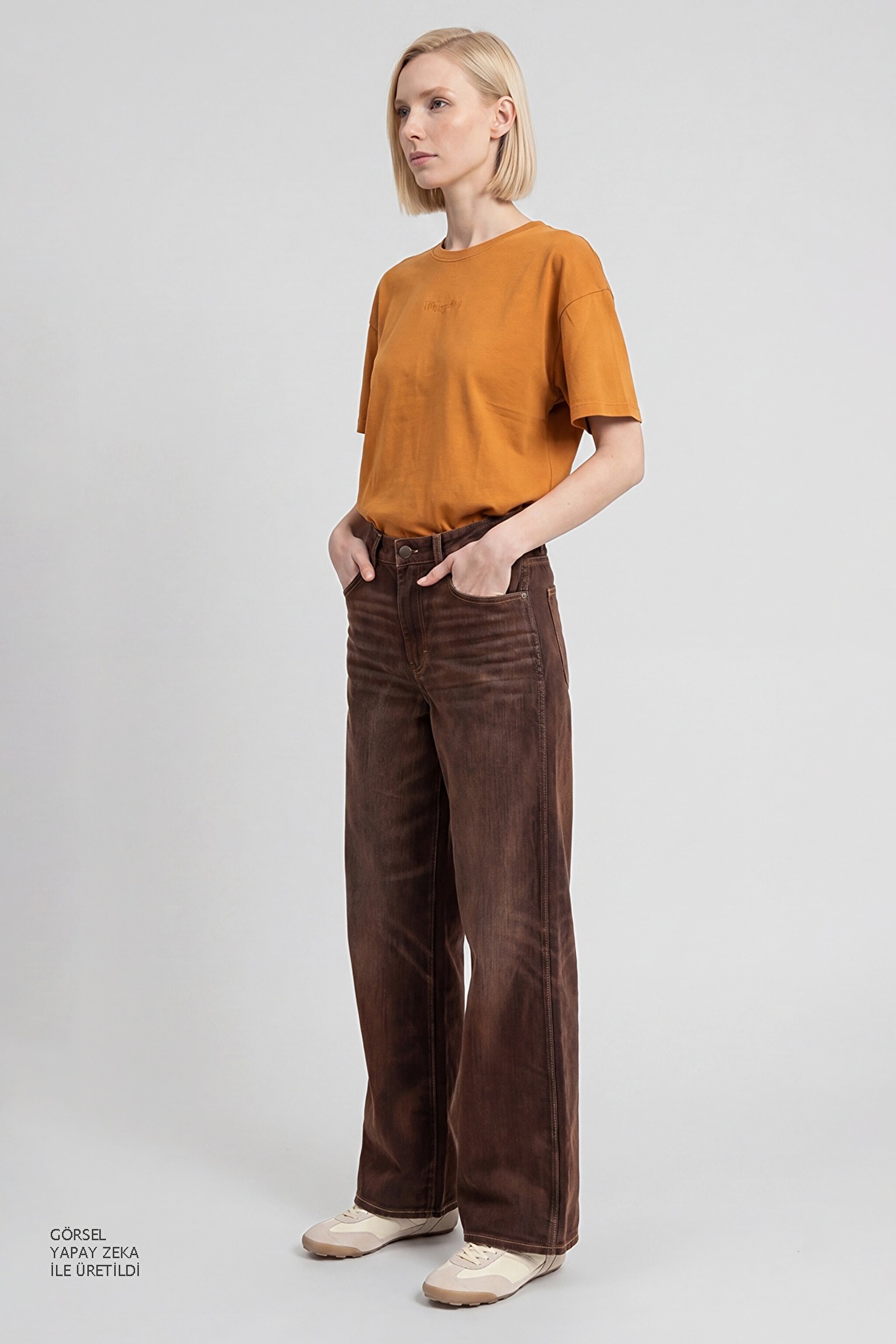 Pamuklu Loose Fit Rahat Kesim Cepli Esnek Pantolon - Cinnamon Chill-W23V210349991 (görsel 3)