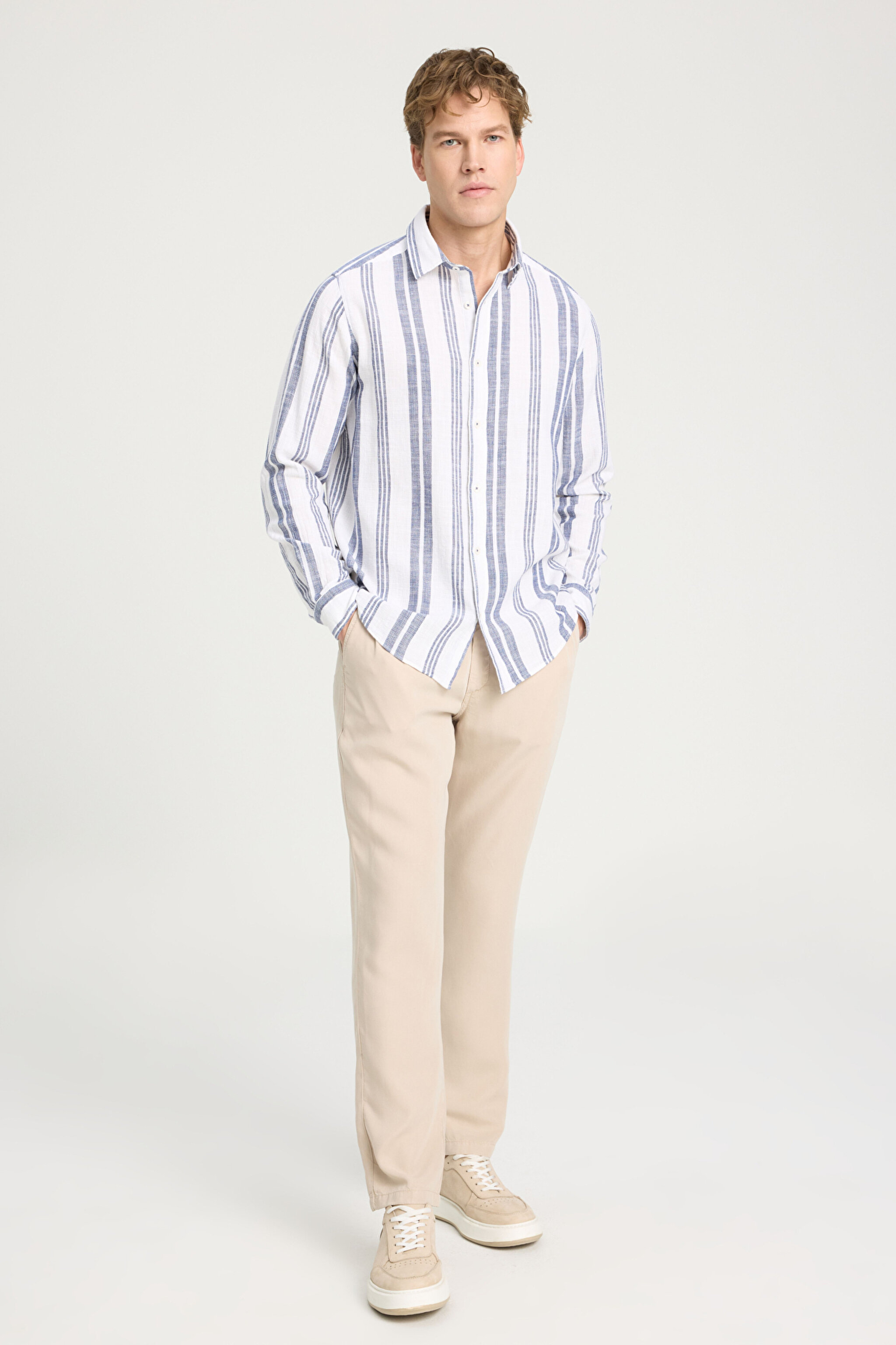 Relaxed Fit Geniş Kesim %100 Pamuk Lacivert Gömlek - Navy-W241232410 (görsel 3)