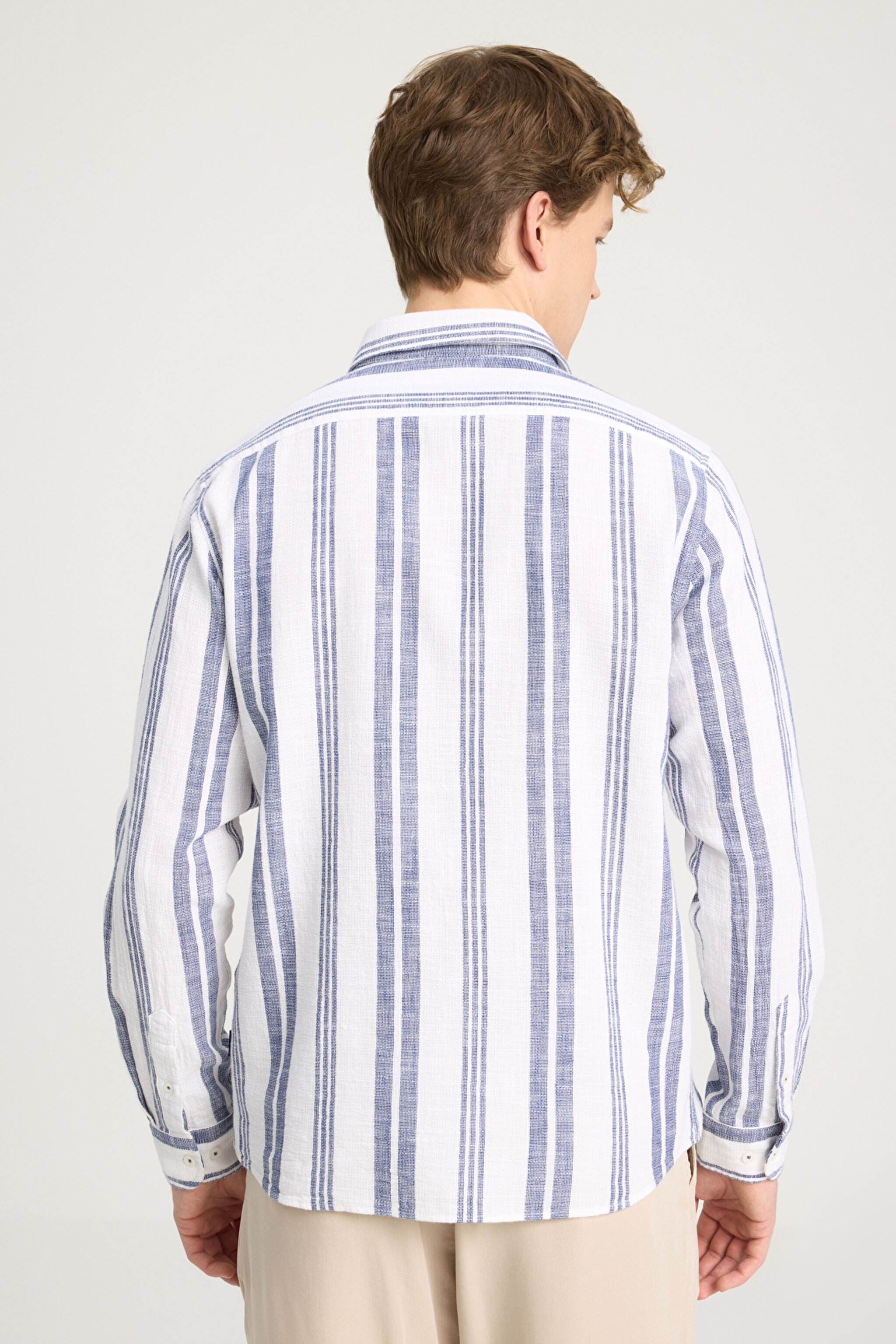 Relaxed Fit Geniş Kesim %100 Pamuk Lacivert Gömlek - Navy-W241232410 (görsel 5)