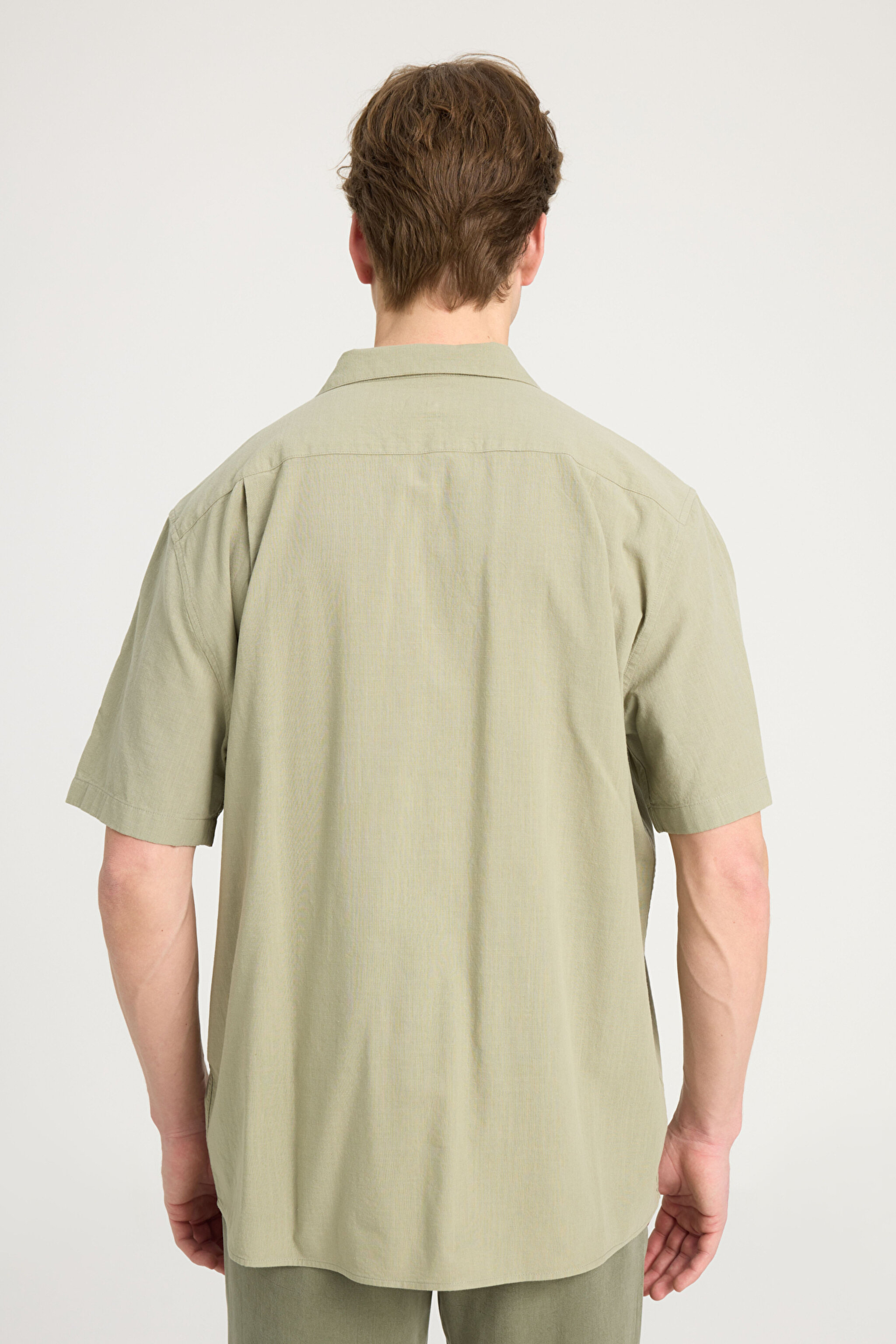 Relaxed Fit Geniş Kesim Kısa Kollu %100 Pamuk Yeşil Gömlek - Green-W241243300 (görsel 5)