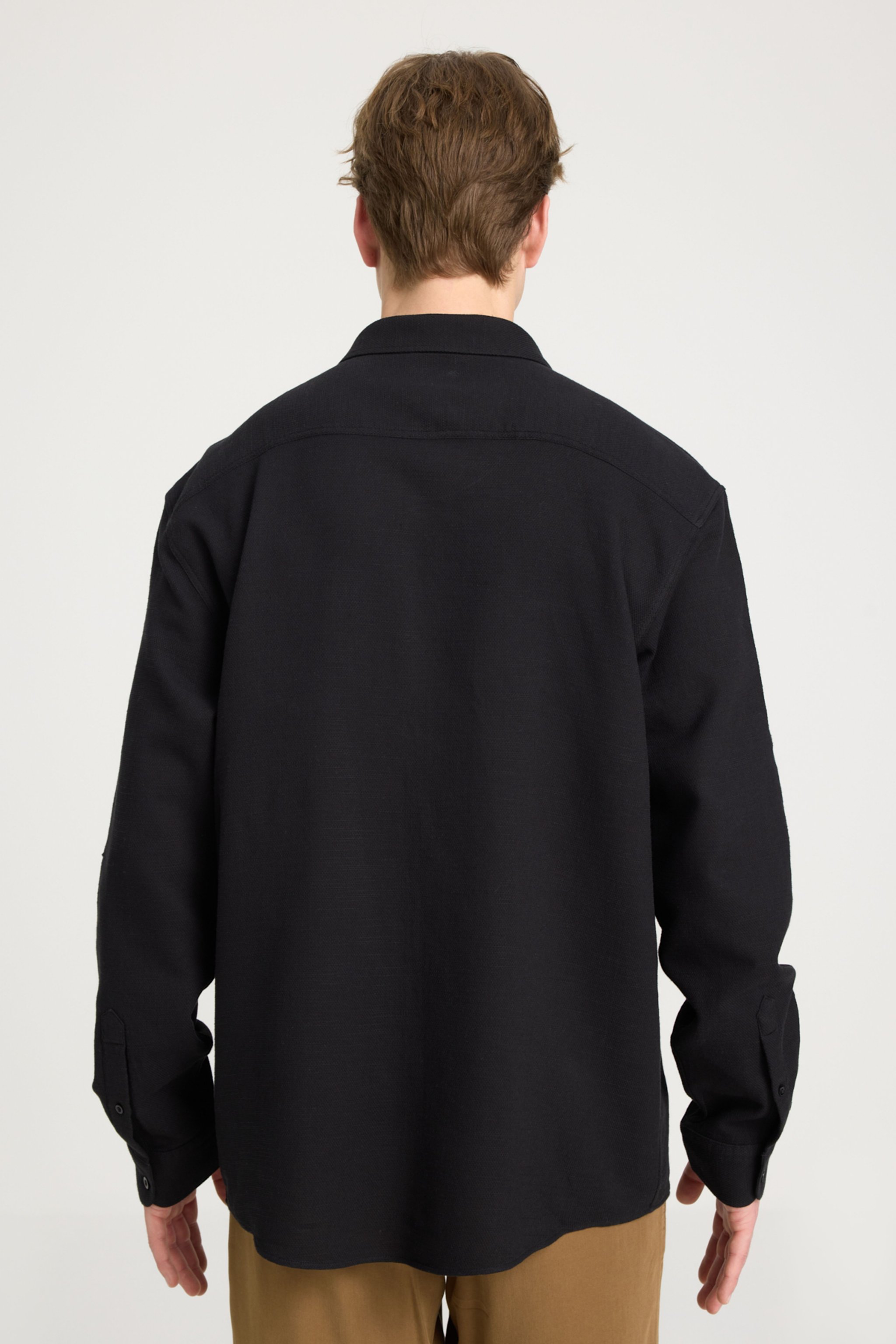 Loose Fit Rahat Kesim %100 Pamuk Siyah Gömlek - Black-W241248001 (görsel 4)