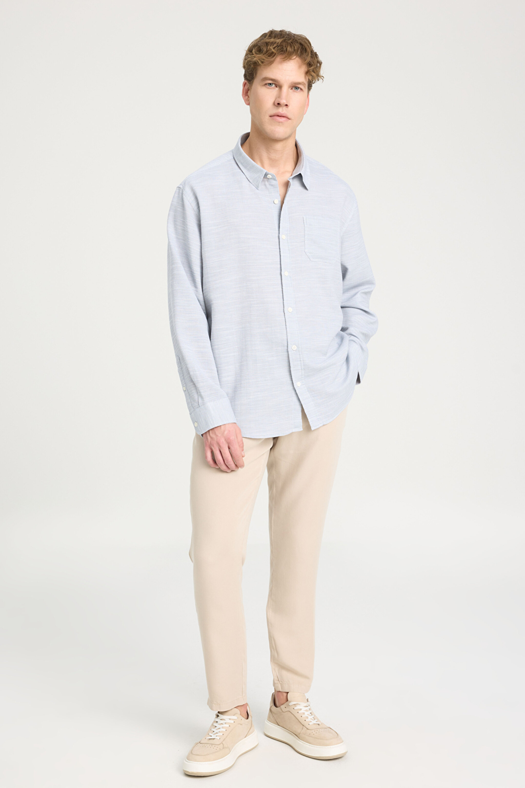 Loose Fit Rahat Kesim %100 Pamuk Gri Gömlek - Gray-W241248035 (görsel 3)
