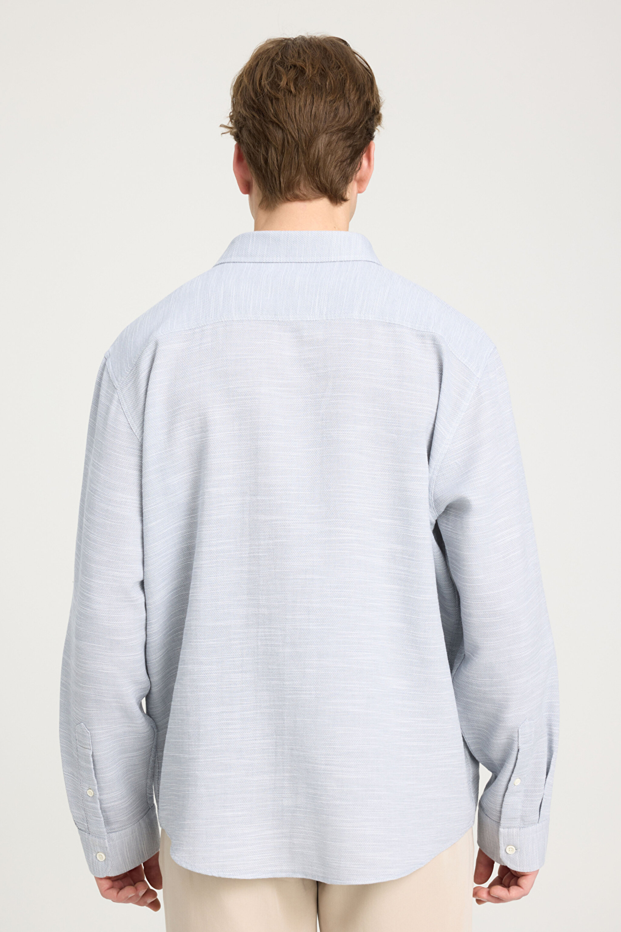 Loose Fit Rahat Kesim %100 Pamuk Gri Gömlek - Gray-W241248035 (görsel 5)