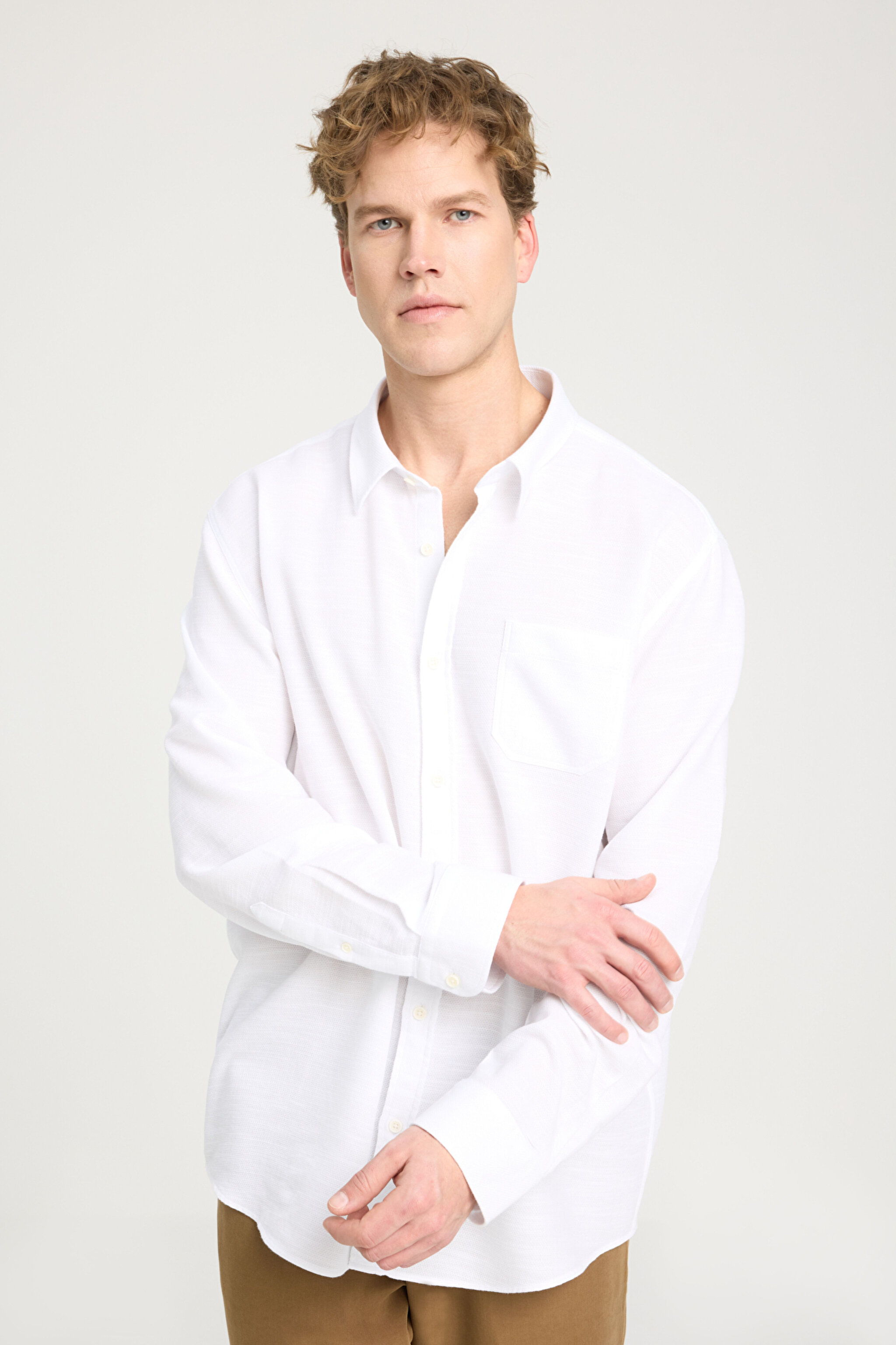 Loose Fit Rahat Kesim %100 Pamuk Beyaz Gömlek - White-W241248100