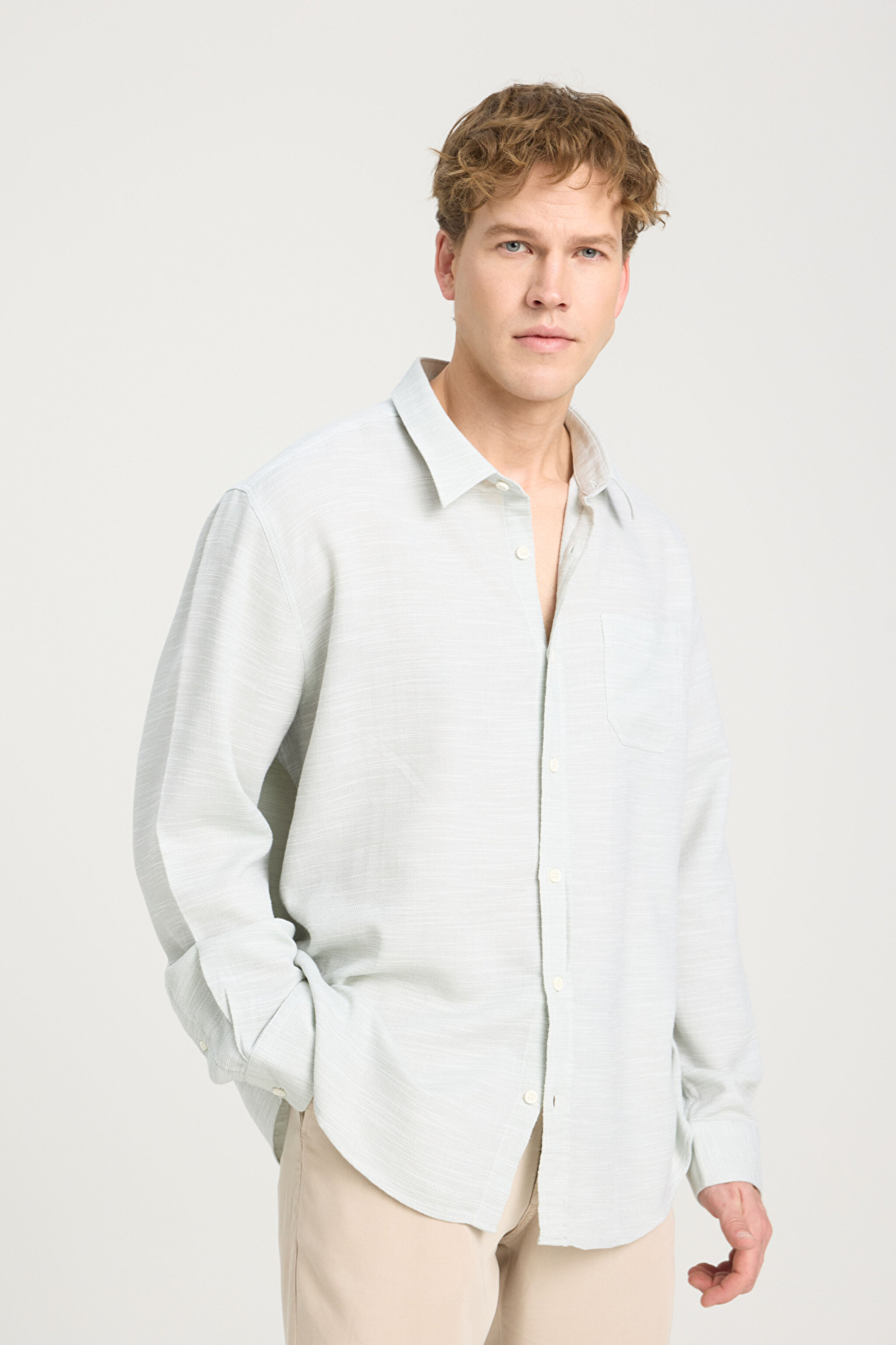 Loose Fit Rahat Kesim %100 Pamuk Mint Yeşili Gömlek - Mint Green-W241248303