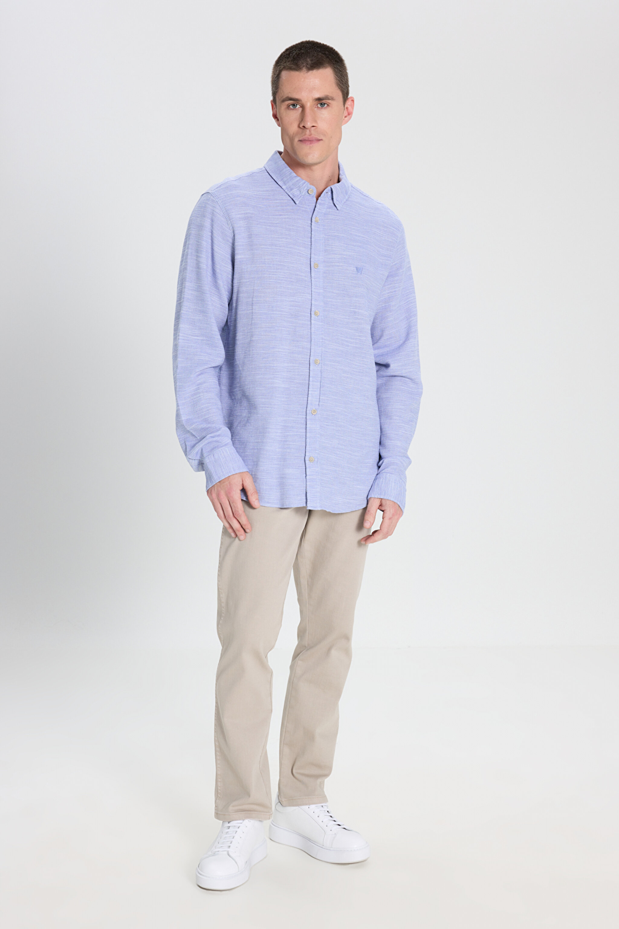 Loose Fit Rahat Kesim %100 Pamuk Mavi Gömlek - Blue-W241248400 (görsel 3)