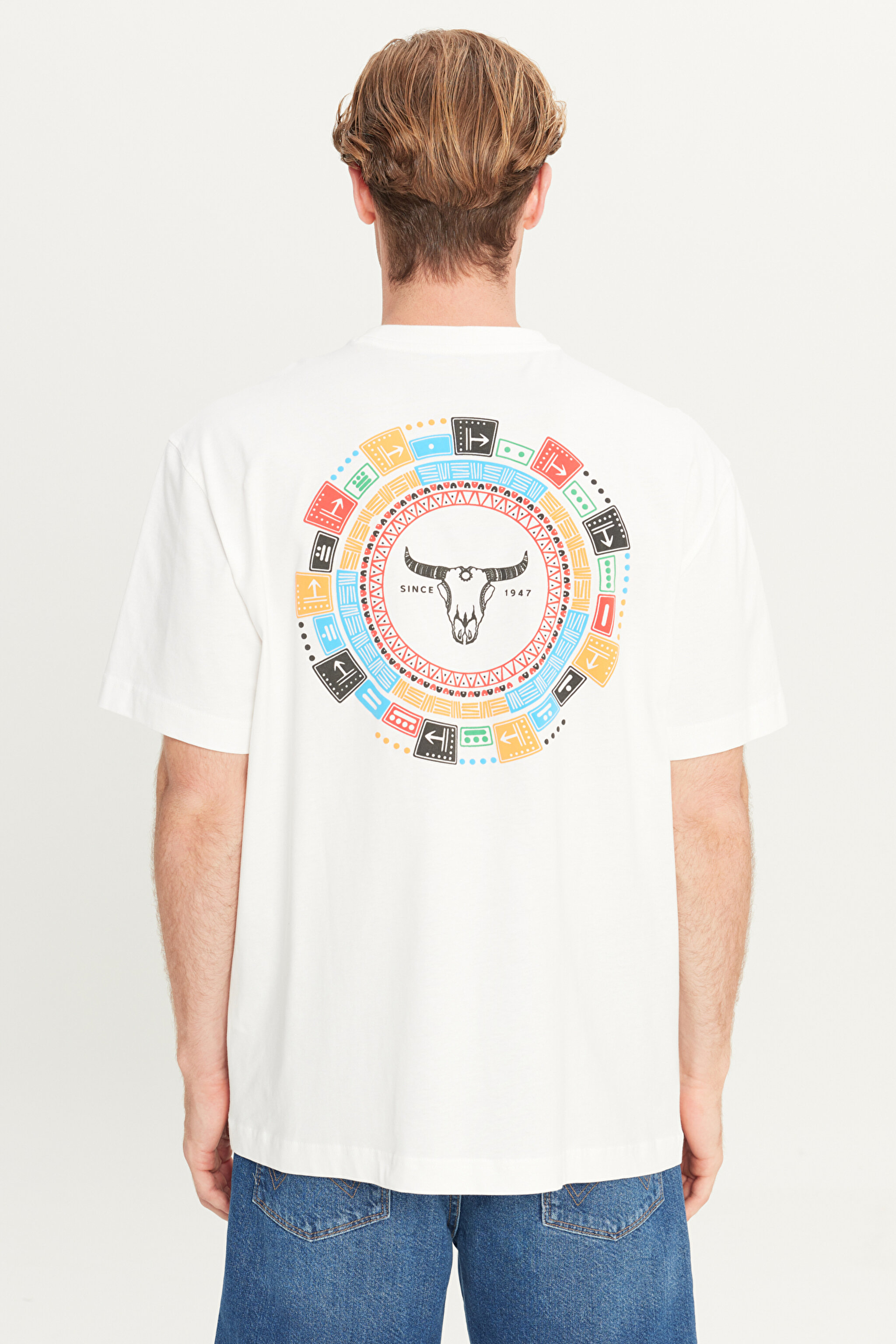 %100 Pamuk Loose Fit Rahat Kesim Bisiklet Yaka Beyaz Tişört - White-W241299100 (görsel 5)