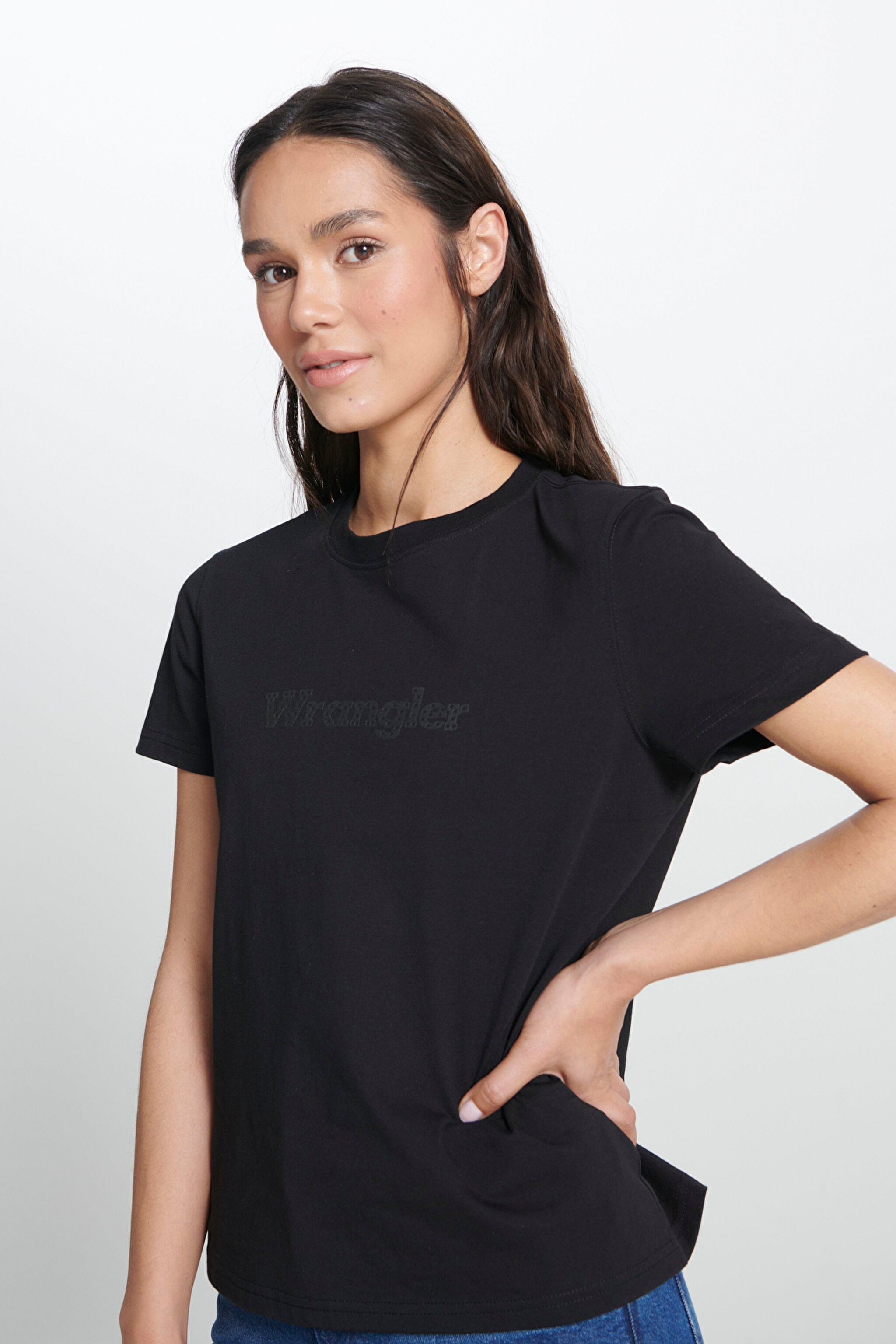 Regular Fit Normal Kesim Bisiklet Yaka %100 Pamuk Siyah Tişört - Black-W241357001 (görsel 2)