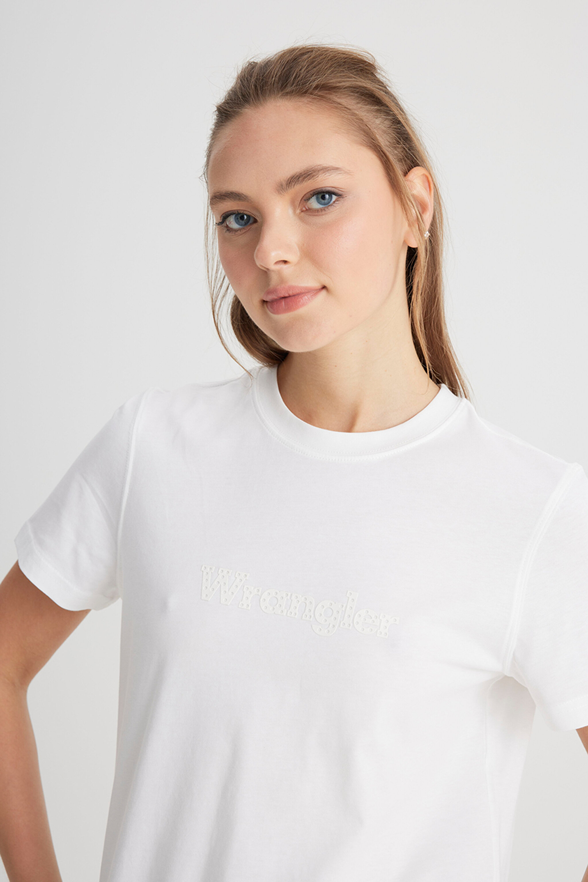 Regular Fit Normal Kesim Bisiklet Yaka %100 Pamuk Beyaz Tişört - White-W241357100 (görsel 2)