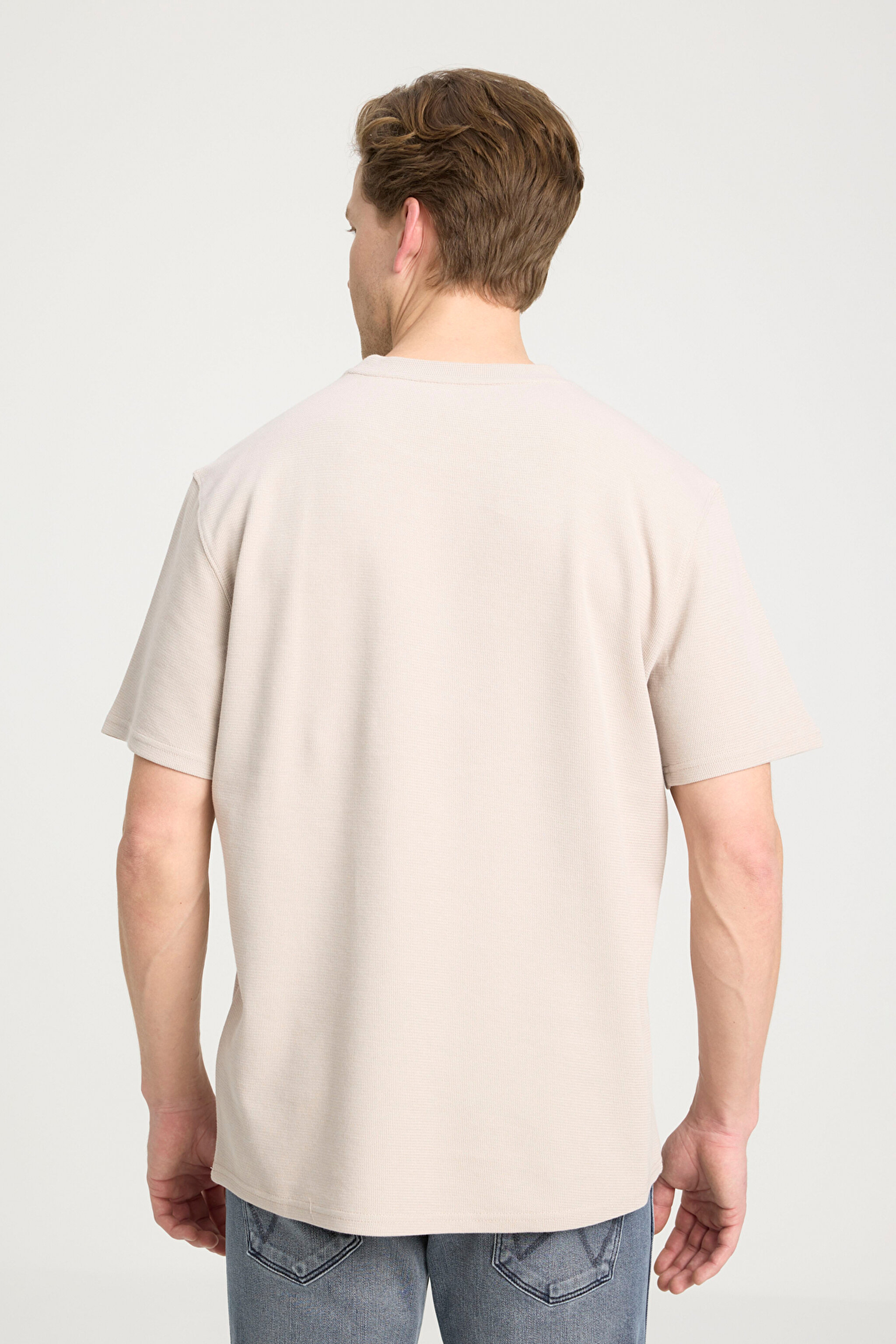 Regular Fit Normal Kesim Bisiklet Yaka Bej Tişört - Beige-W241404614 (görsel 4)