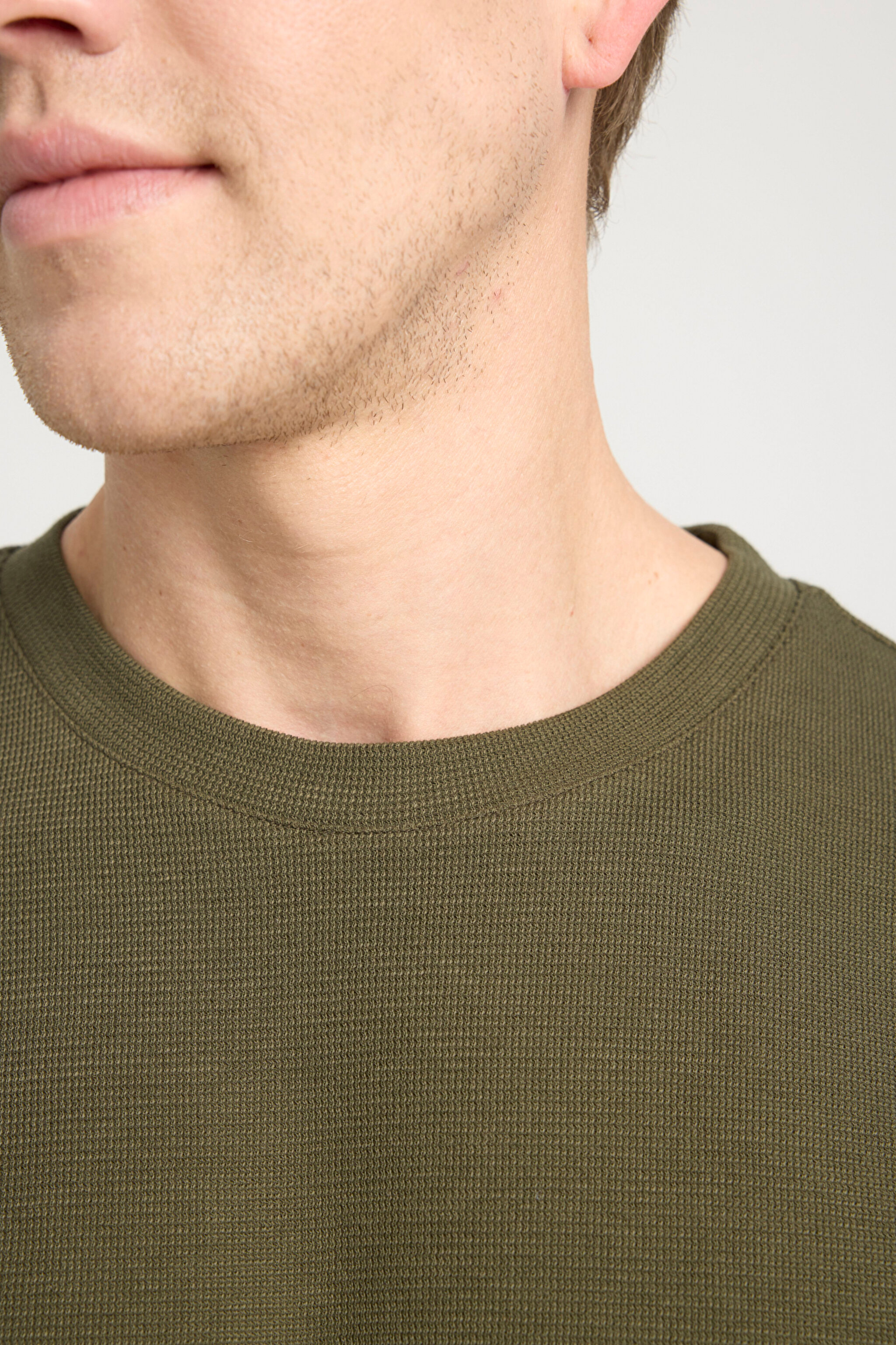 Regular Fit Normal Kesim Bisiklet Yaka Haki Tişört - Khaki-W241404801 (görsel 4)