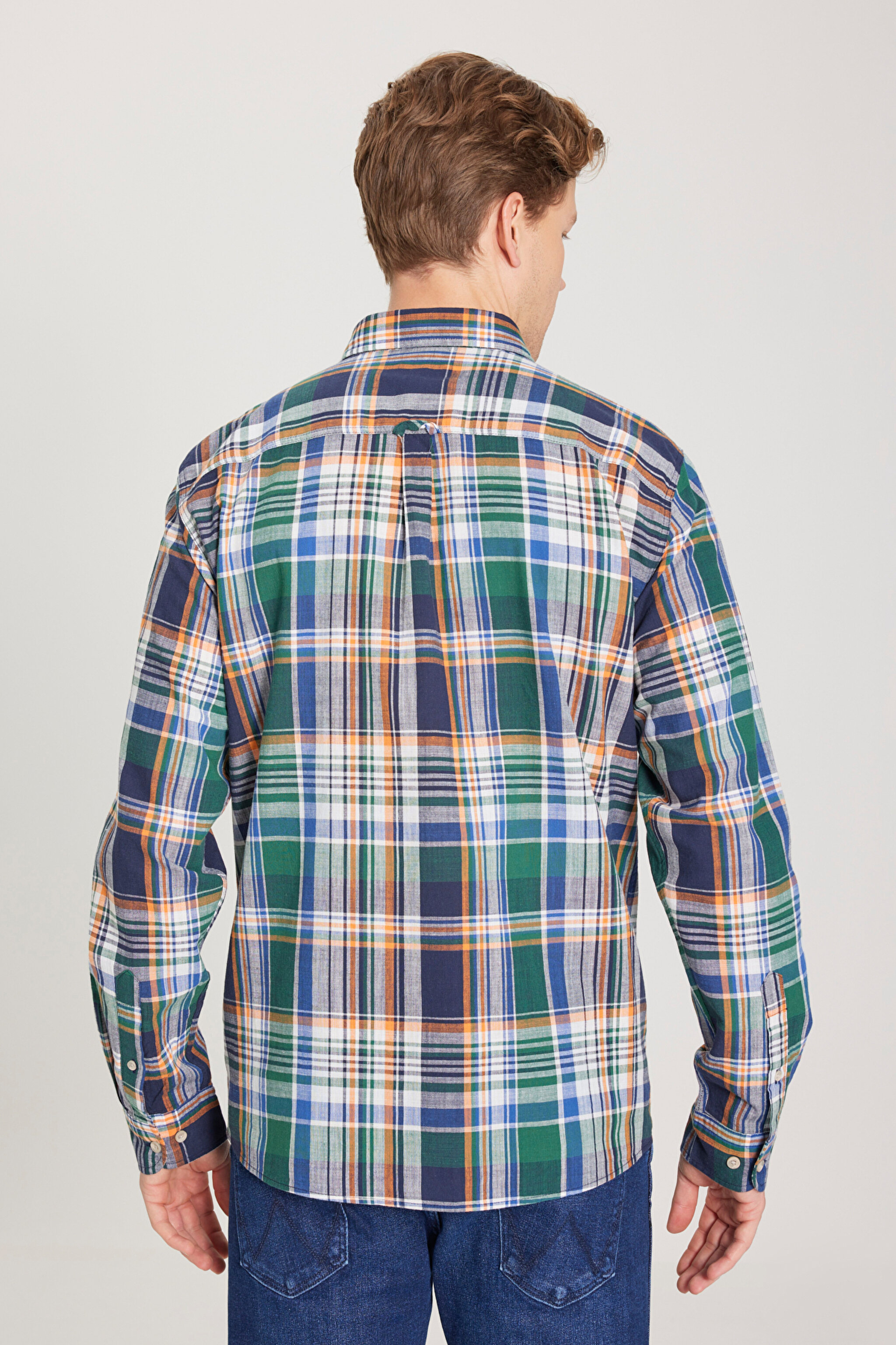 Regular Fit Normal Kesim %100 Pamuk Yeşil Çok Renkli Gömlek - Multi-W241409900 (görsel 5)