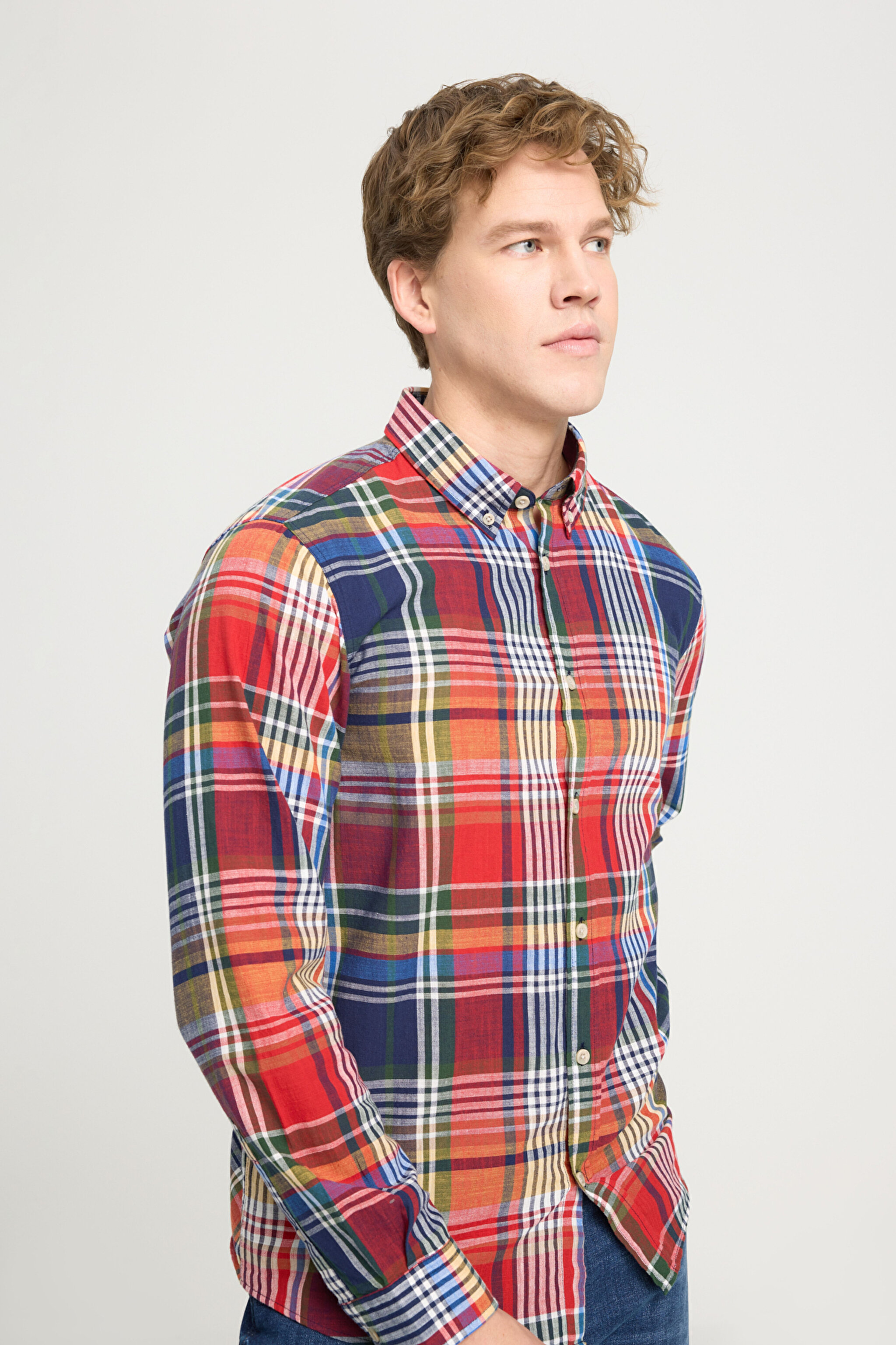 Regular Fit Geniş Kesim %100 Pamuk Çok Renkli Turuncu Gömlek - Multi-W241410900 (görsel 2)