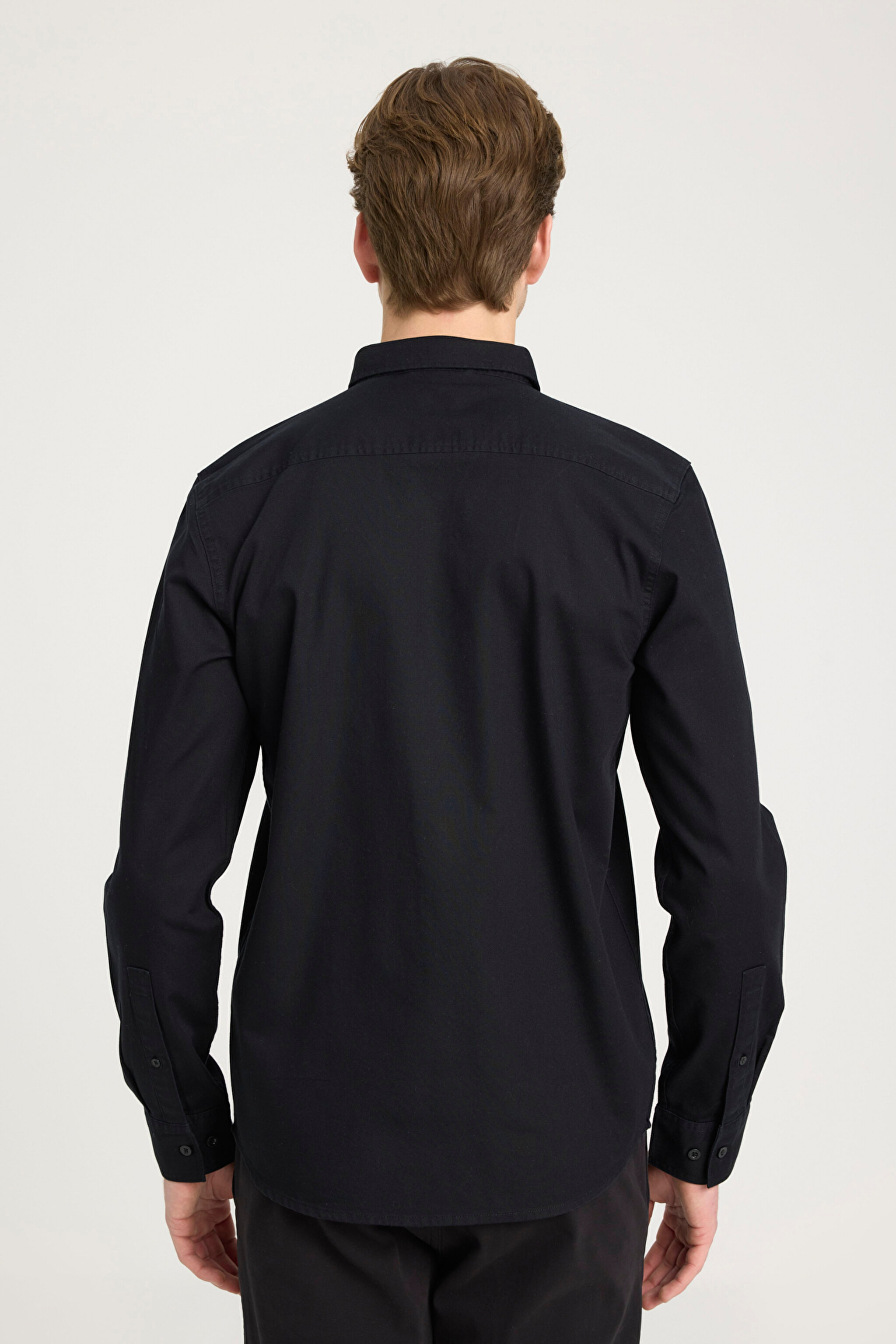 Regular Fit Normal Kesim %100 Pamuk Siyah Gömlek - Black-W241464001 (görsel 5)