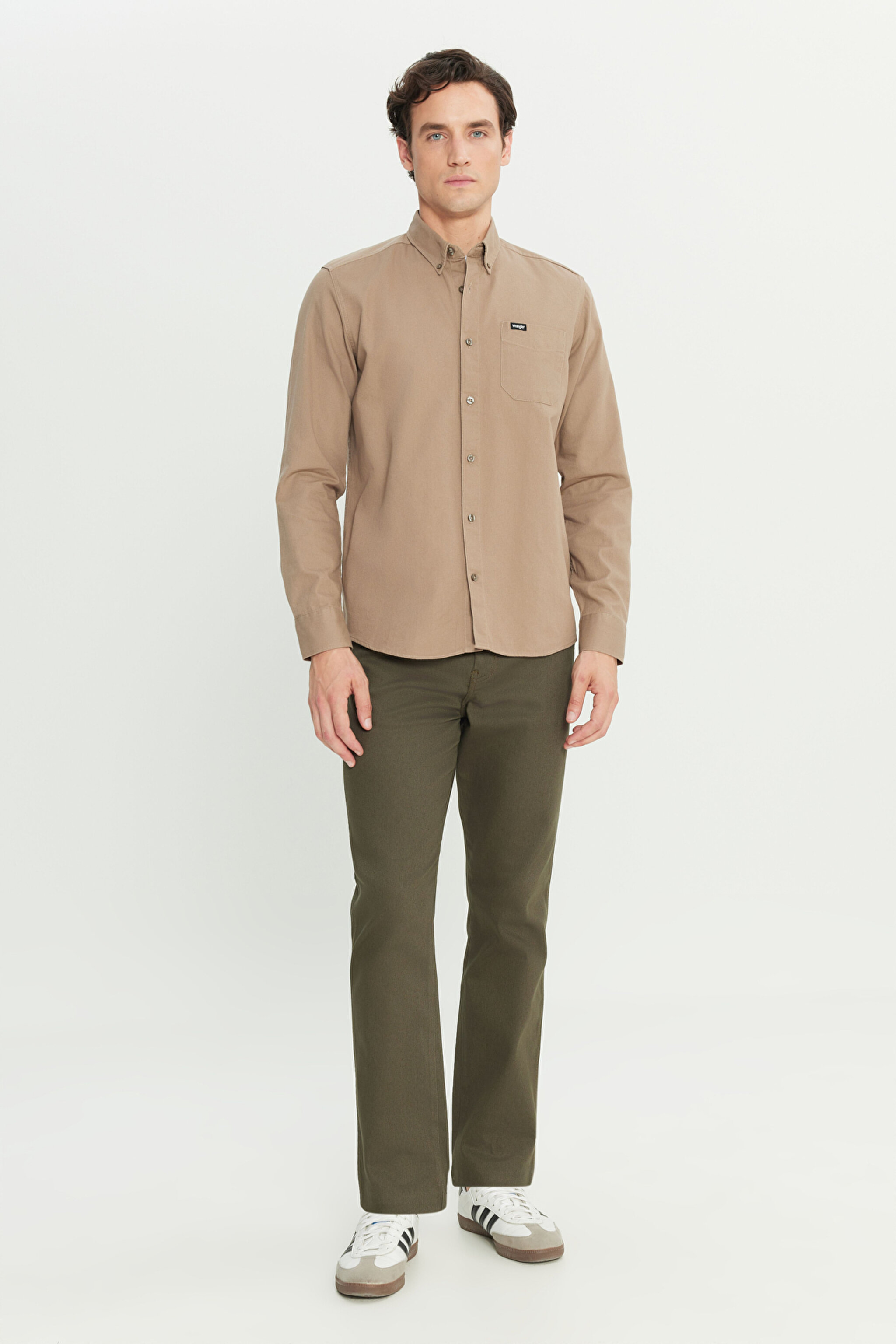 Regular Fit Normal Kesim %100 Pamuk Cep Detaylı Vizon Gömlek - Vizon-W241464208 (görsel 3)