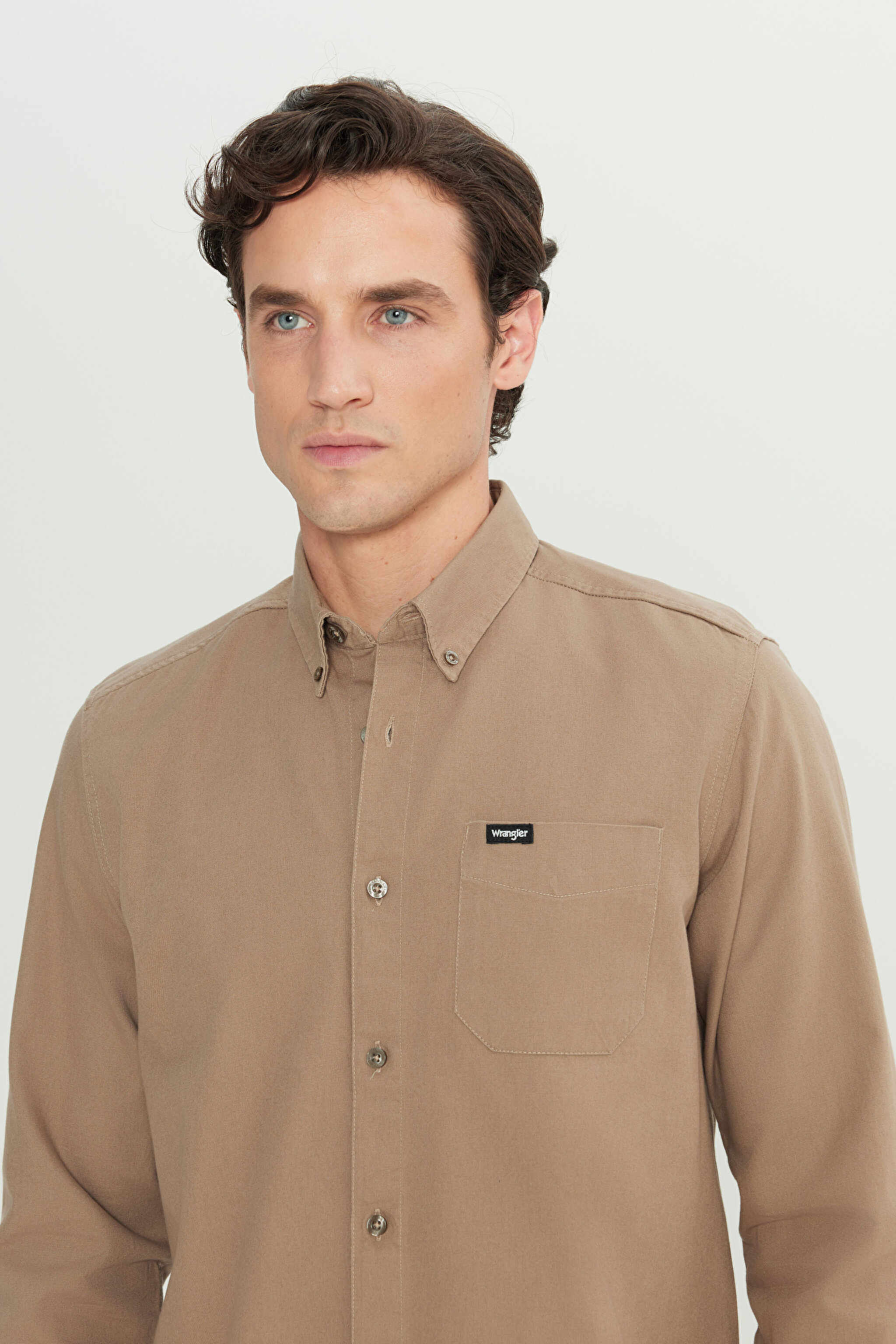 Regular Fit Normal Kesim %100 Pamuk Cep Detaylı Vizon Gömlek - Vizon-W241464208 (görsel 4)