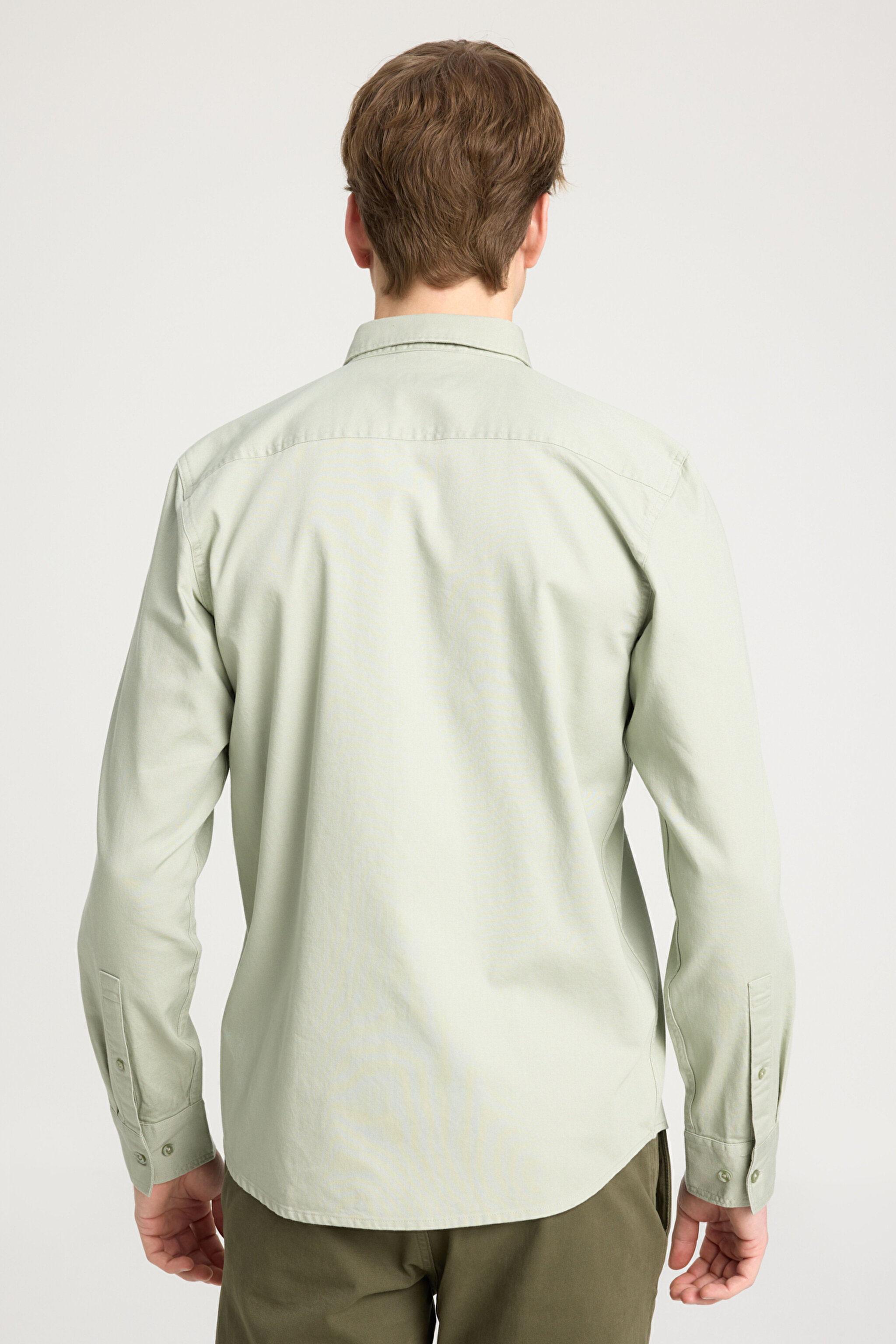 Regular Fit Normal Kesim %100 Pamuk Mint Yeşili Gömlek - Mint Green-W241464303 (görsel 5)
