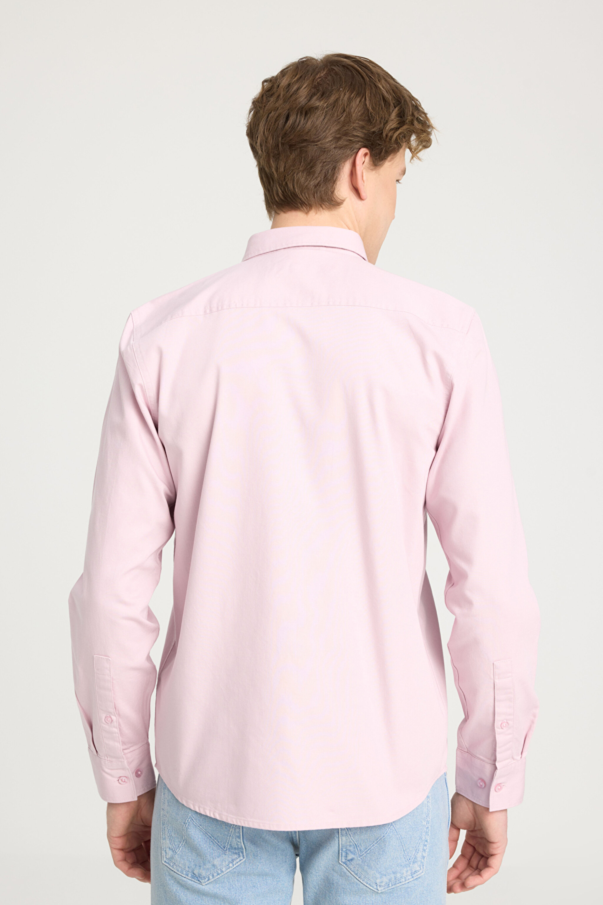 Regular Fit Normal Kesim %100 Pamuk Pembe Gömlek - Pink-W241464611 (görsel 4)