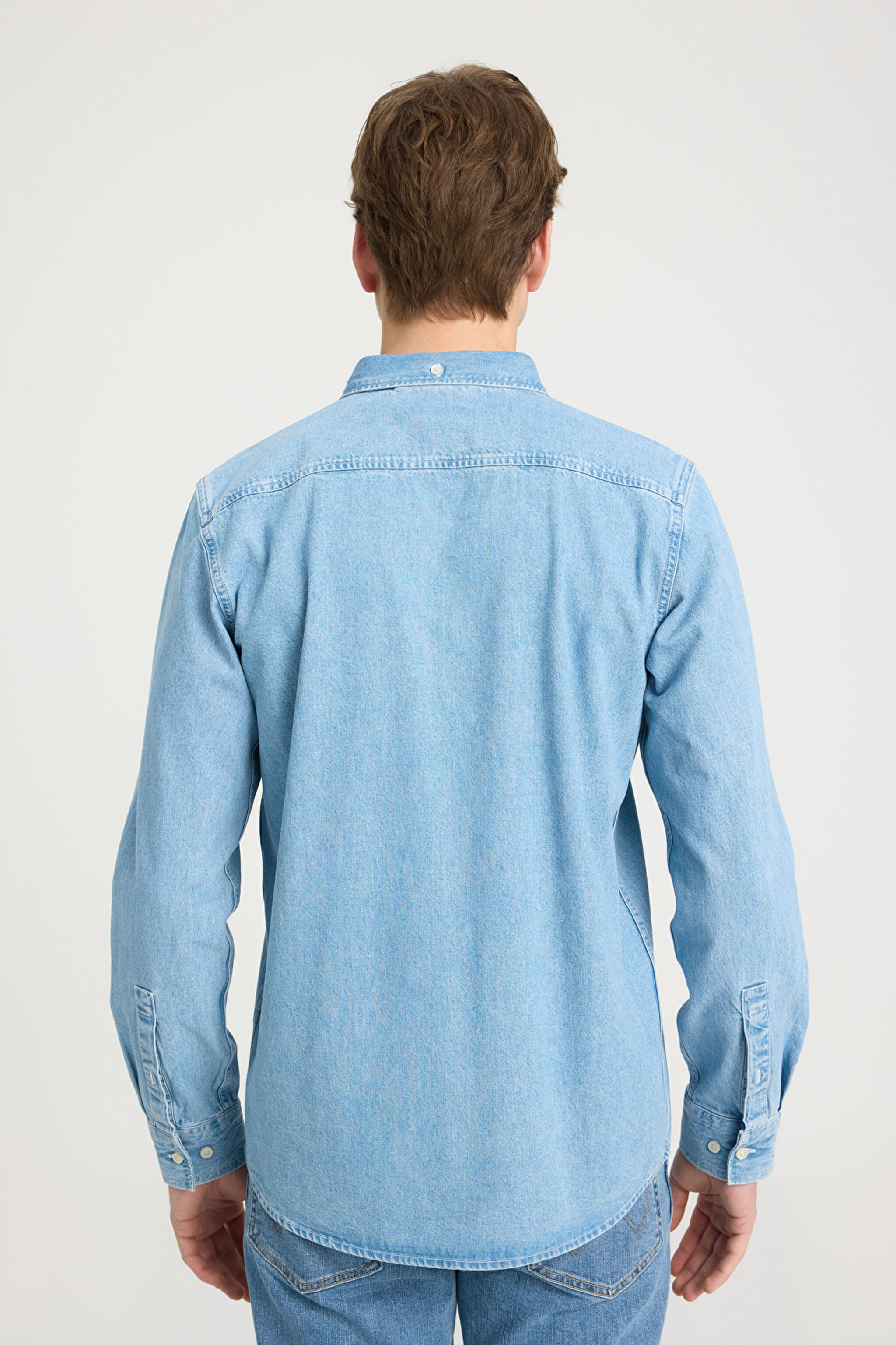 Regular Fit Normal Kesim %100 Pamuk Mavi Gömlek - Mid Blue-W241464XT (görsel 5)