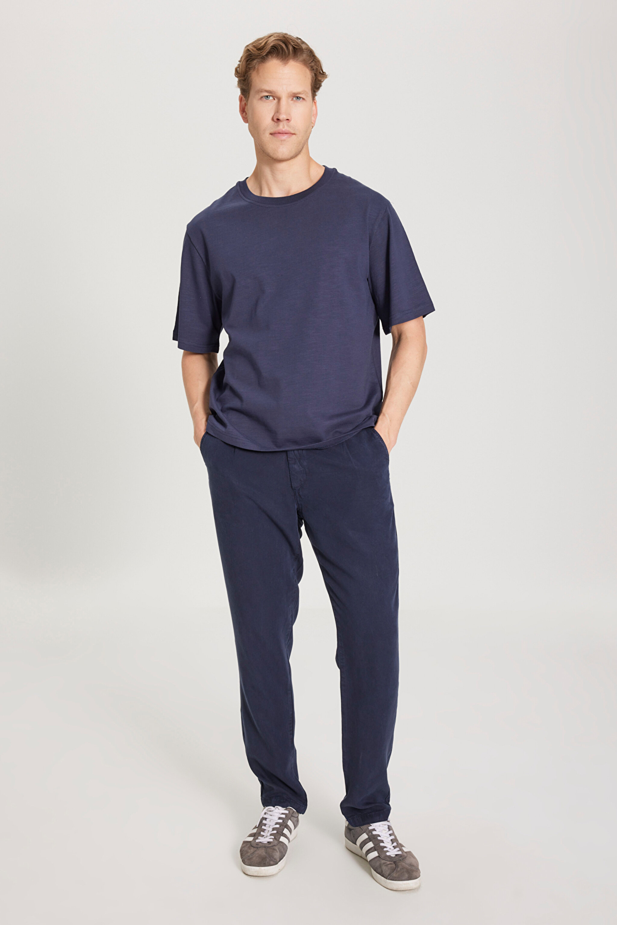 Regular Fit Normal Kesim Bisiklet Yaka %100 Pamuk Lacivert Tişört - Navy-W241556410 (görsel 3)