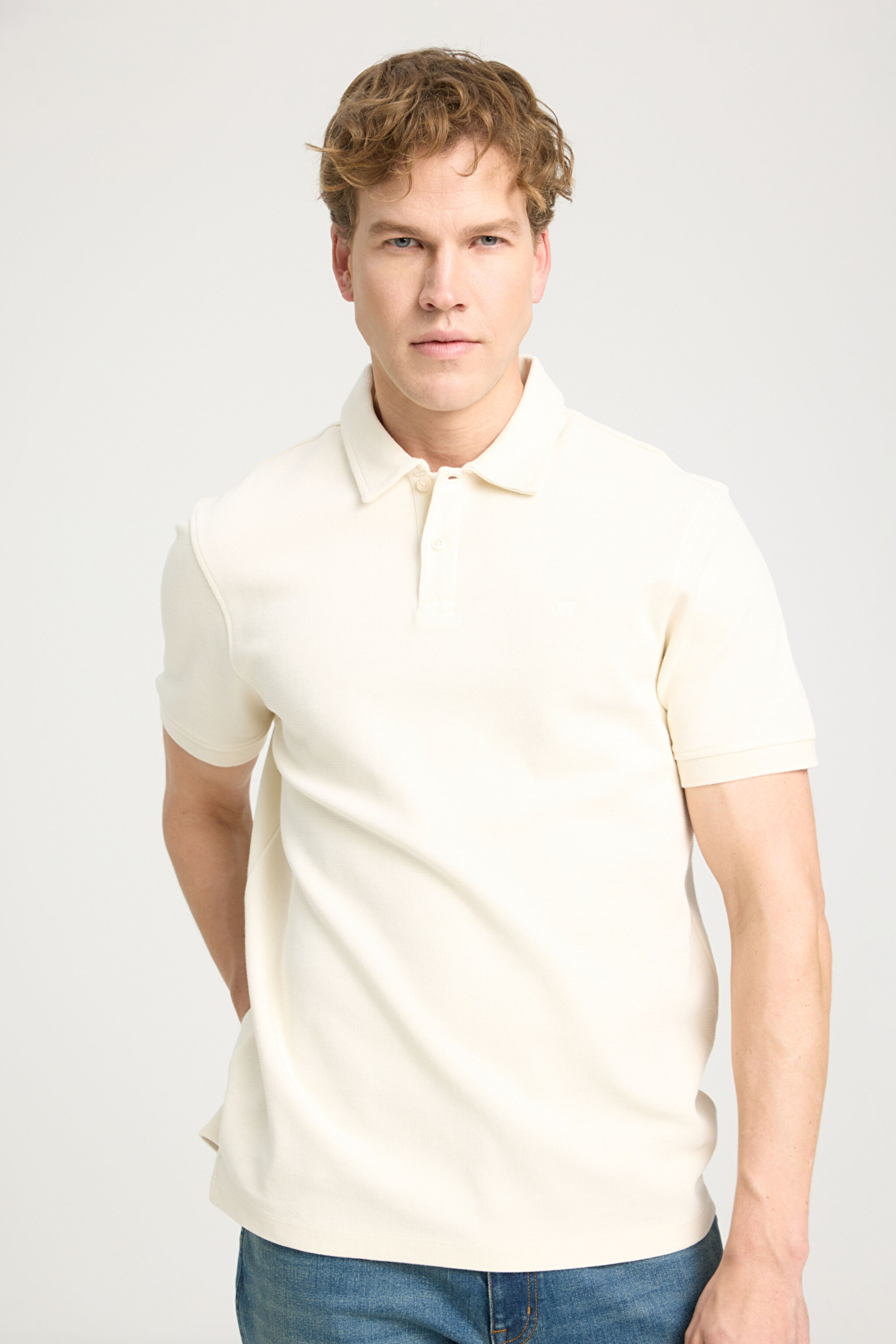 Regular Fit Normal Kesim Polo Yaka Ekru Tişört - Ecru-W241557104 (görsel 2)