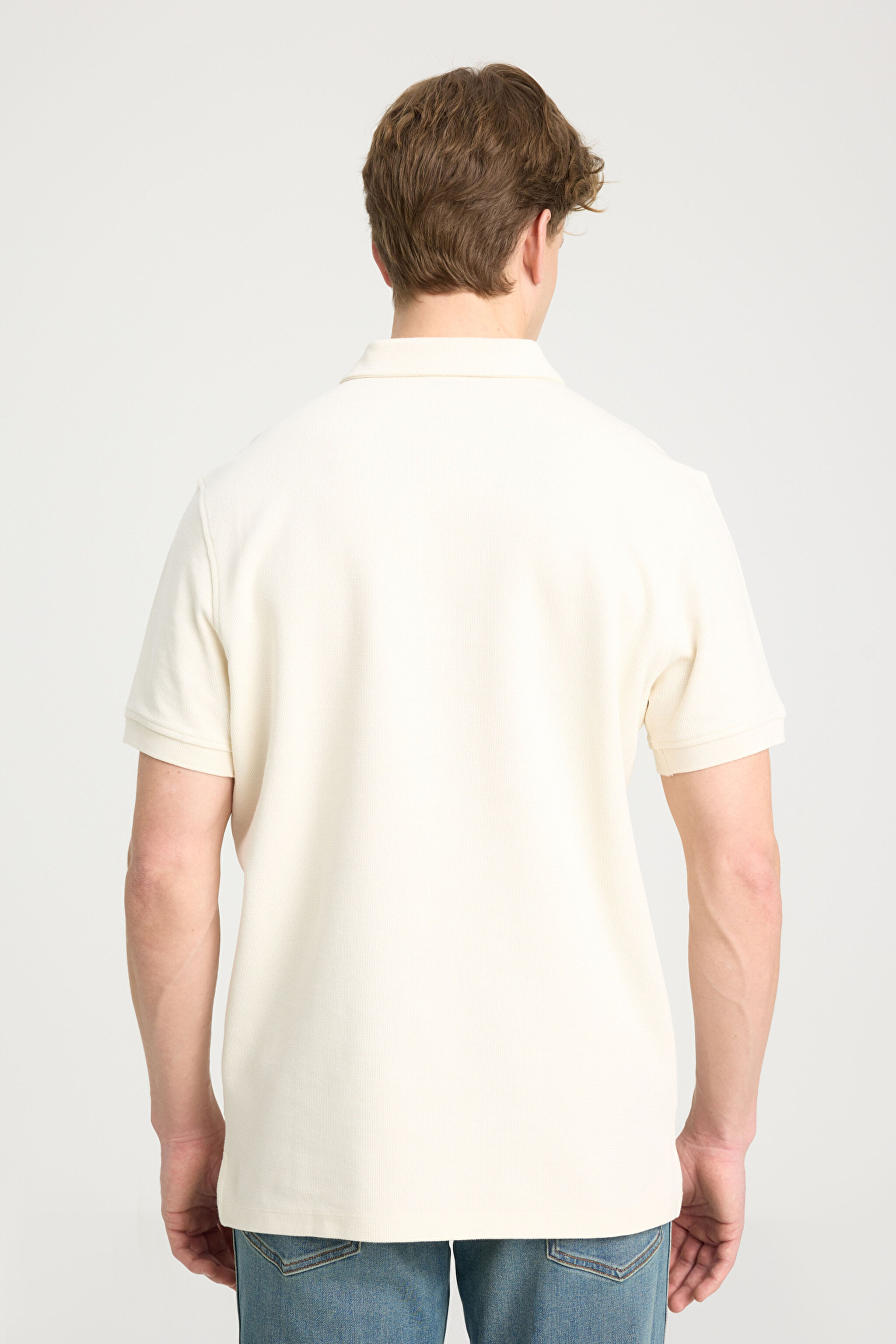 Regular Fit Normal Kesim Polo Yaka Ekru Tişört - Ecru-W241557104 (görsel 5)