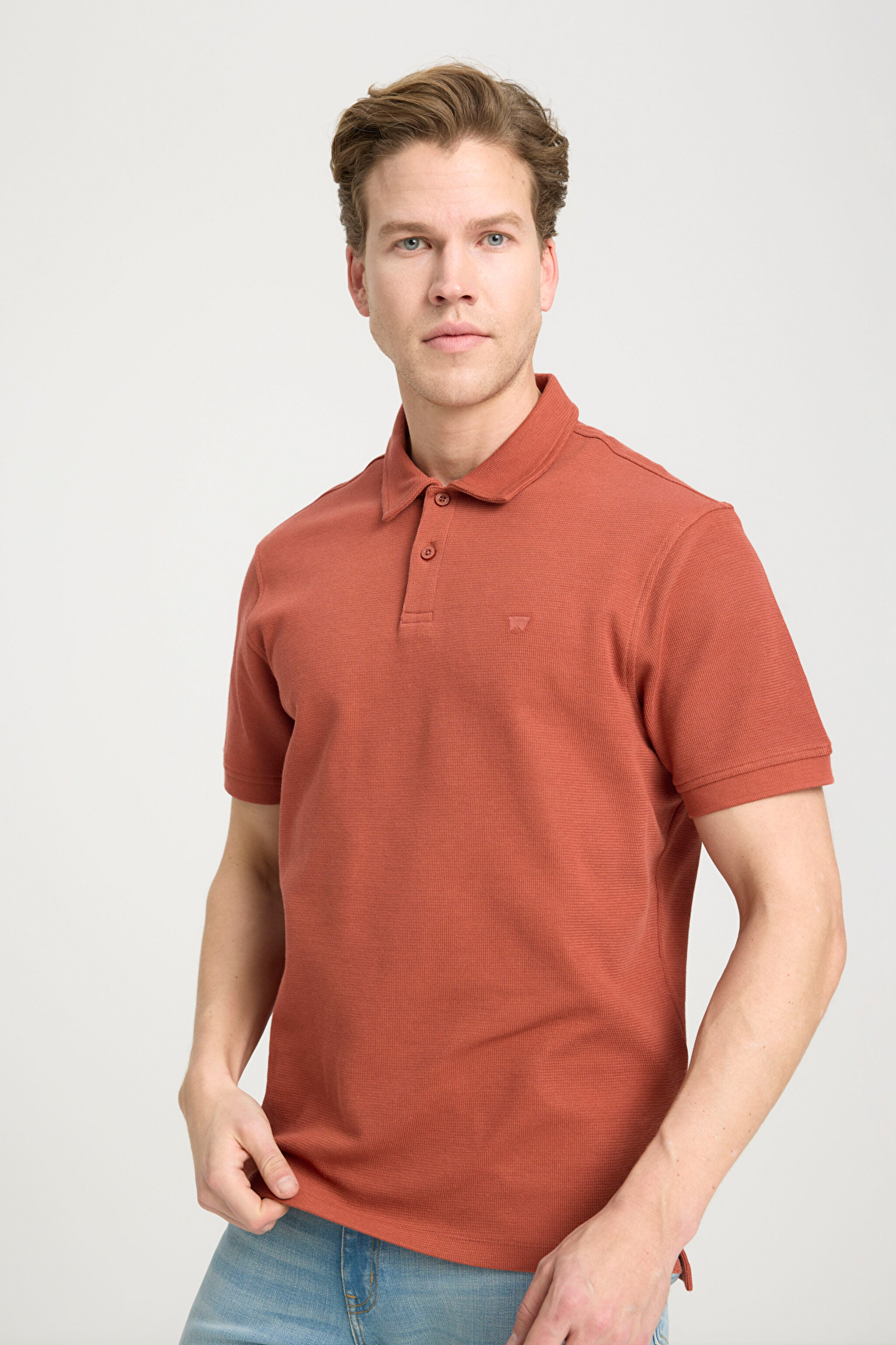 Regular Fit Normal Kesim Polo Yaka Kiremit Rengi Tişört - Brick-W241557222
