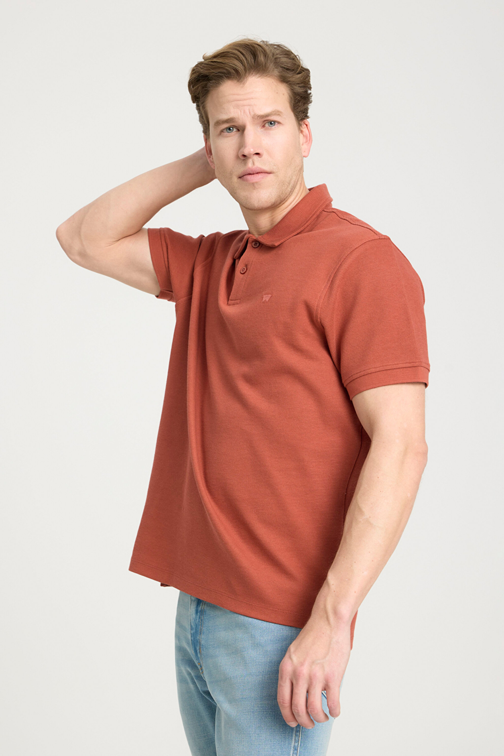 Regular Fit Normal Kesim Polo Yaka Kiremit Rengi Tişört - Brick-W241557222 (görsel 2)