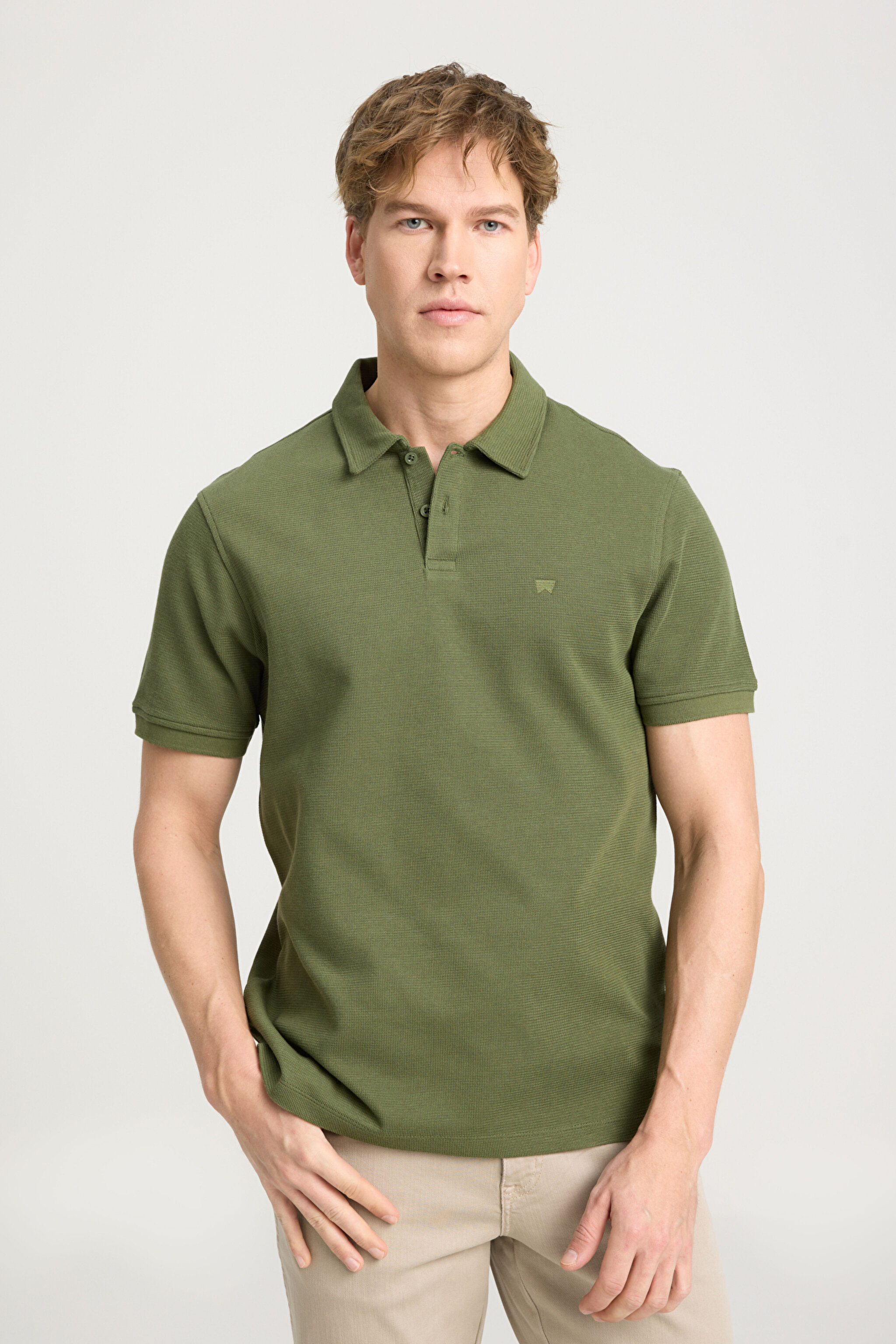 Regular Fit Normal Kesim Polo Yaka Zeytin Yeşili Tişört - Olive-W241557308 (görsel 2)