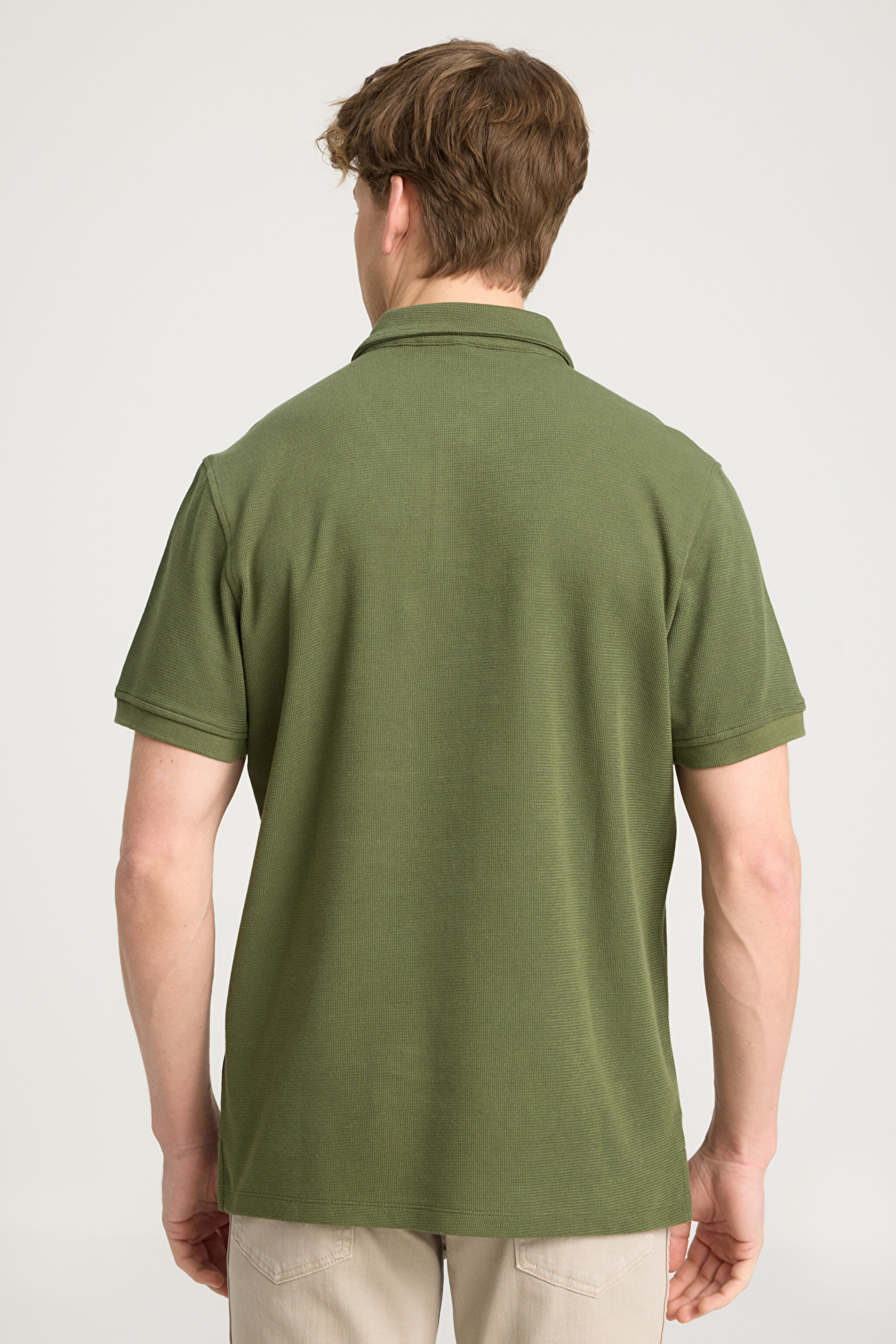 Regular Fit Normal Kesim Polo Yaka Zeytin Yeşili Tişört - Olive-W241557308 (görsel 5)