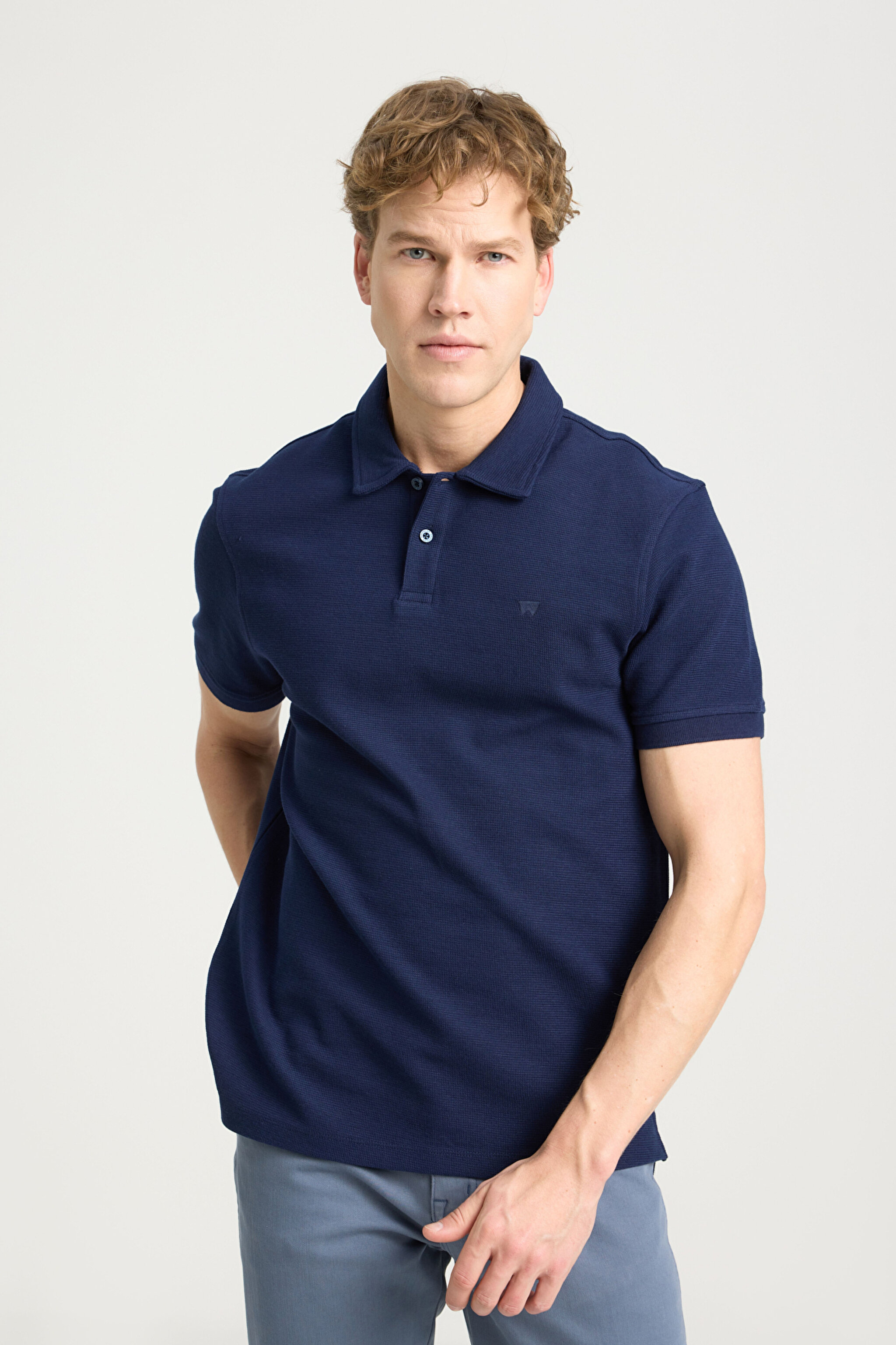 Regular Fit Normal Kesim Polo Yaka Lacivert Tişört