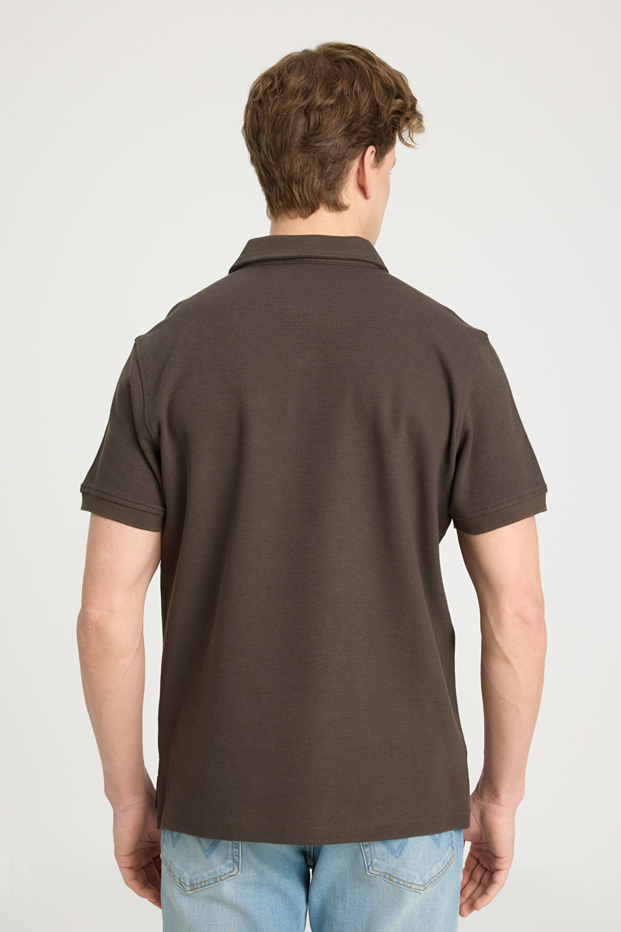 Regular Fit Normal Kesim Polo Yaka Haki Tişört - Khaki-W241557801 (görsel 5)