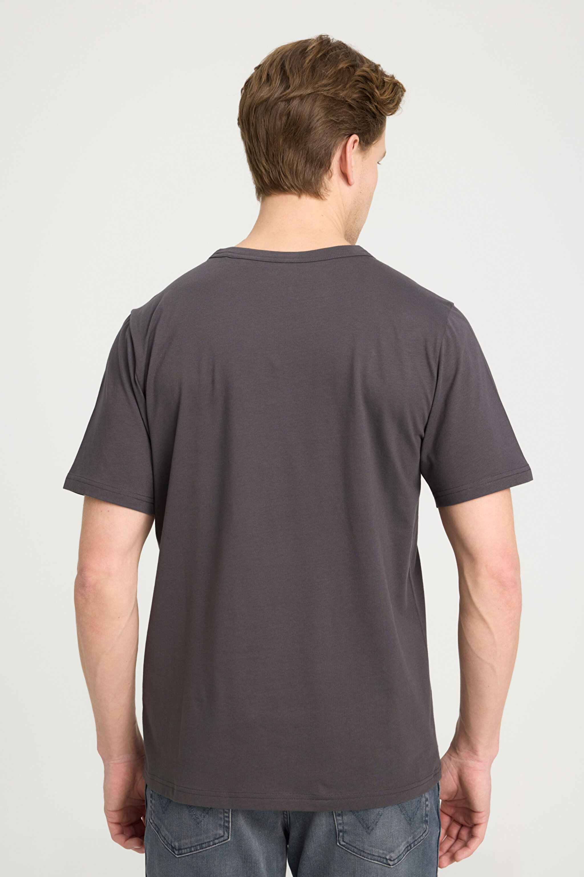 Regular Fit Normal Kesim Bisiklet Yaka %100 Pamuk Antrasit Tişört - Anthracite-W241575003 (görsel 5)