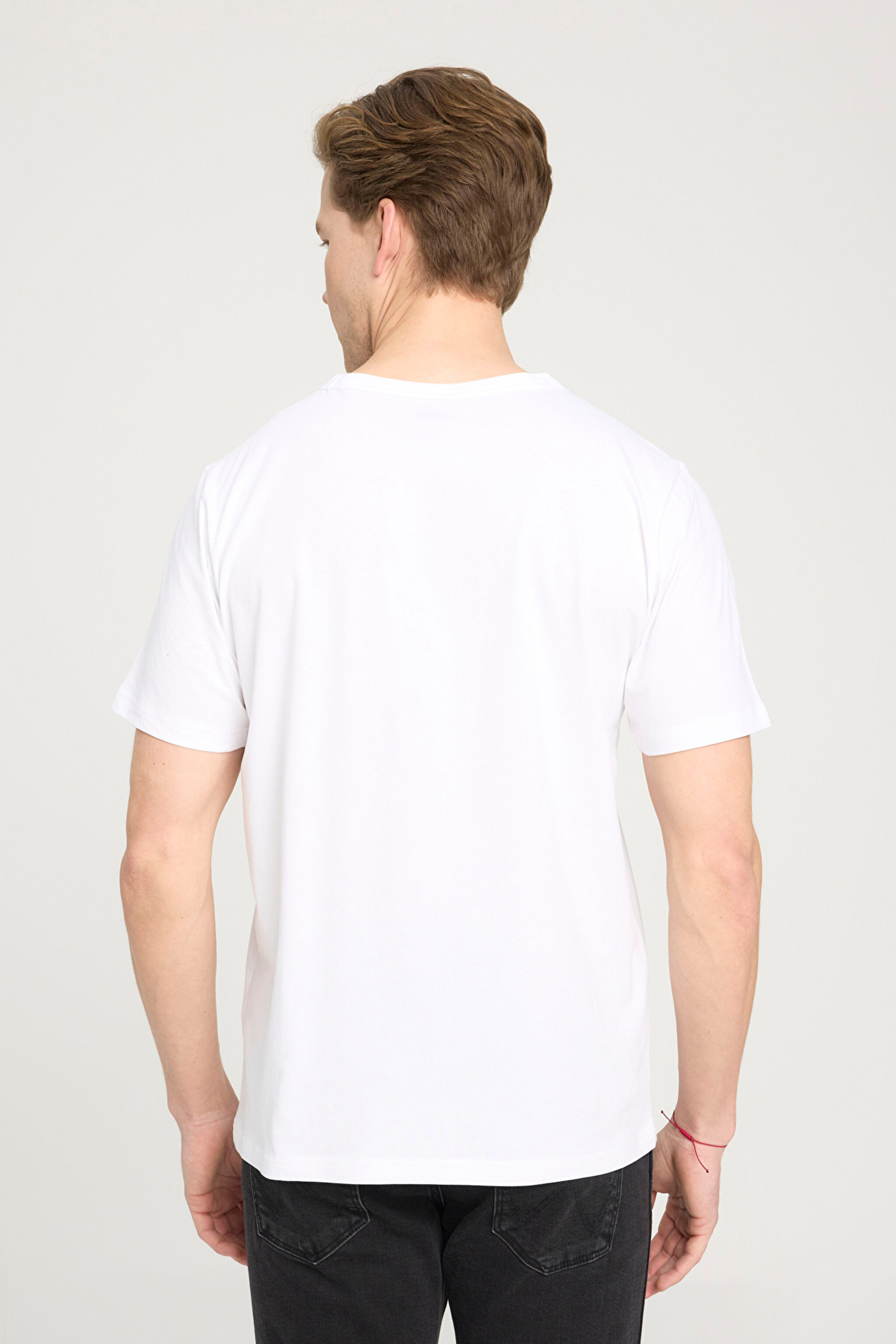 Regular Fit Normal Kesim Bisiklet Yaka %100 Pamuk Ekru Tişört - Ecru-W241575104 (görsel 5)
