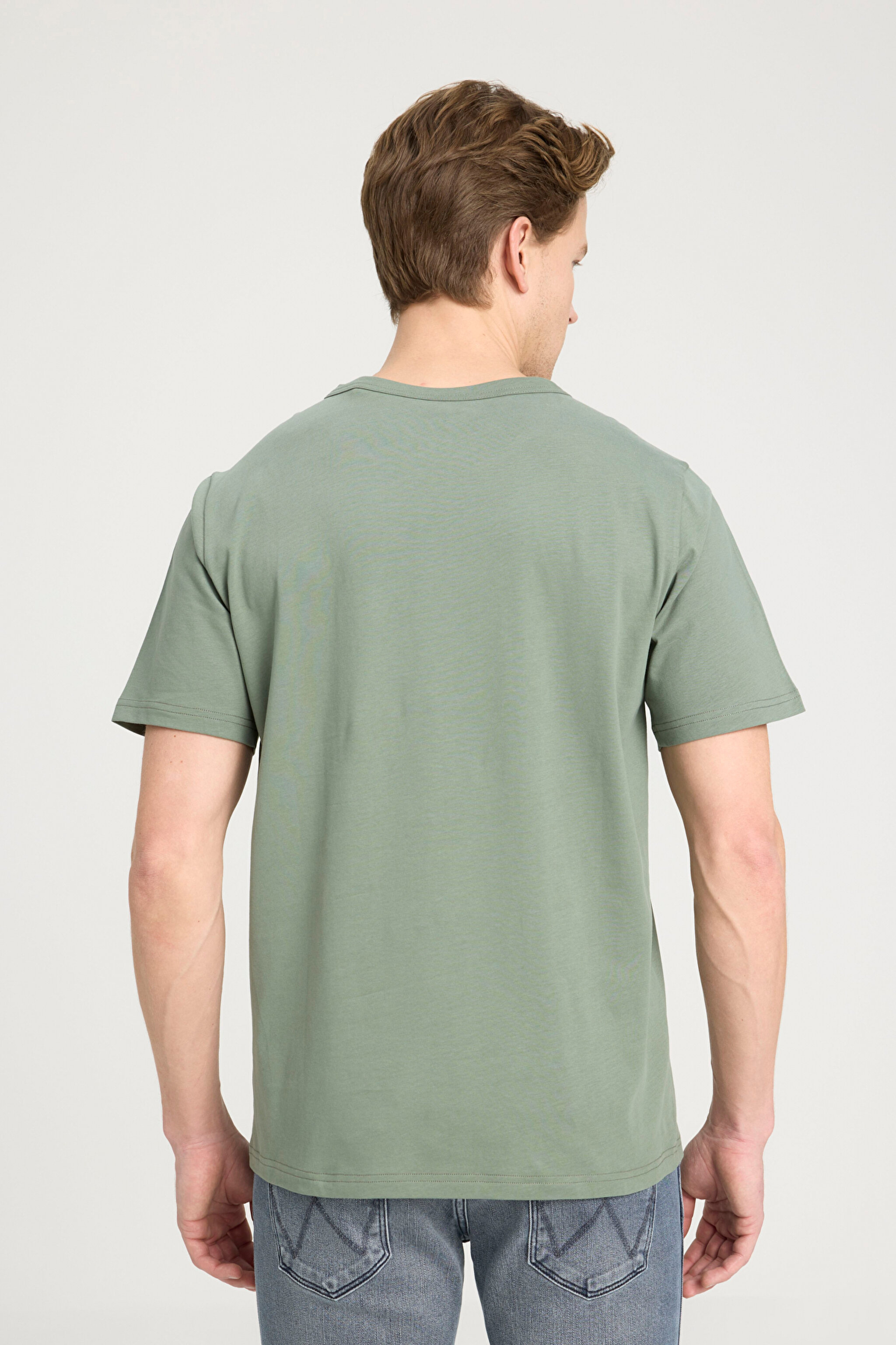 Regular Fit Normal Kesim Bisiklet Yaka %100 Pamuk Zeytin Yeşili Tişört - Dusty Olive-W241575275 (görsel 5)