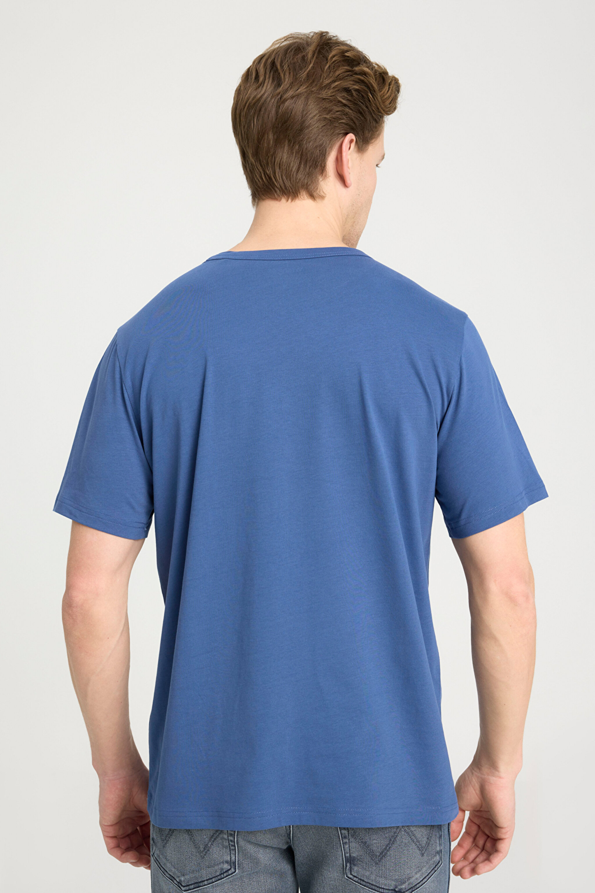 Regular Fit Normal Kesim Bisiklet Yaka %100 Pamuk Lacivert Tişört - Navy-W241575410 (görsel 5)