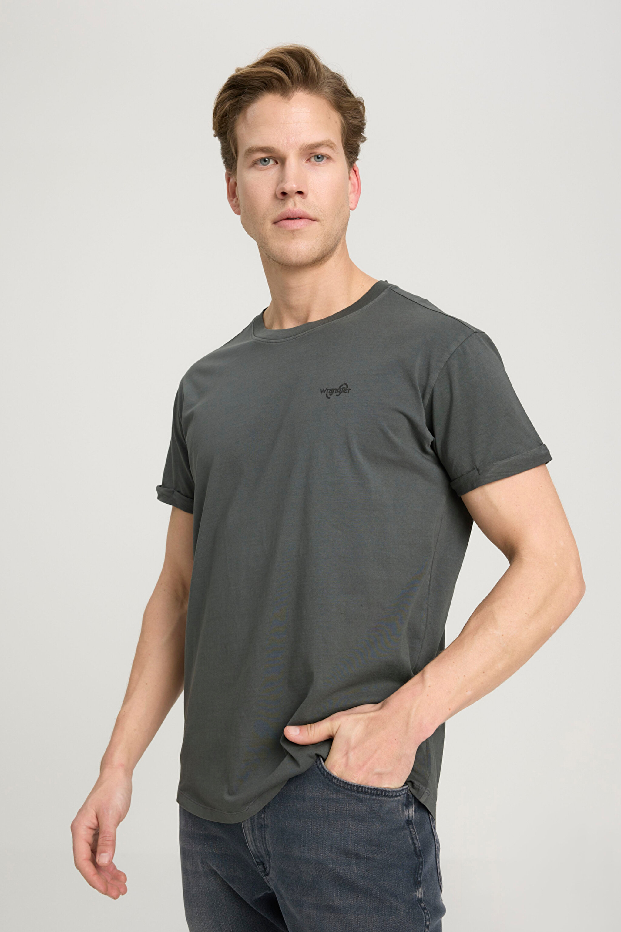 Loose Fit Rahat Kesim Bisiklet Yaka %100 Pamuk Siyah Tişört - Washed Black-W241576ON