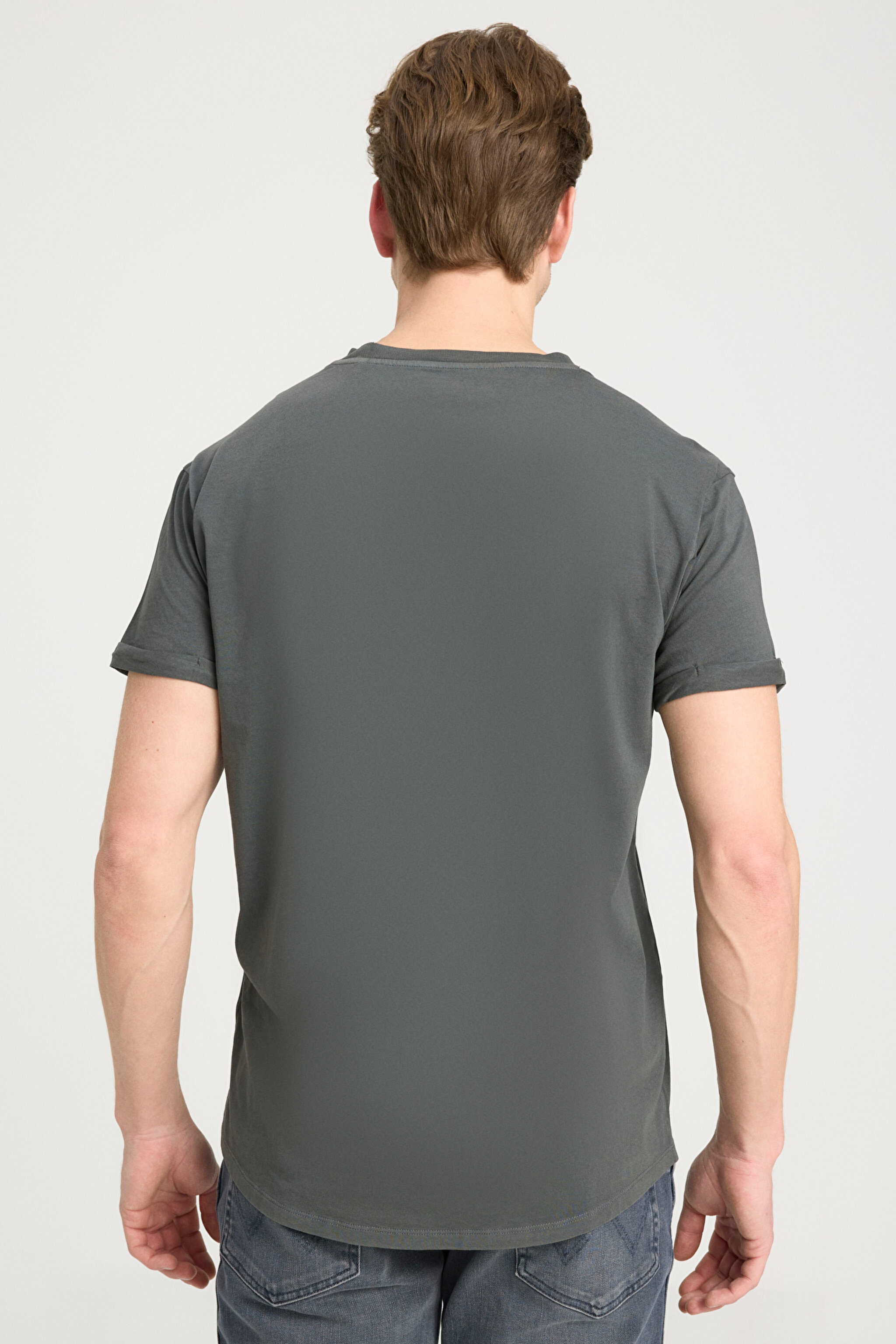 Loose Fit Rahat Kesim Bisiklet Yaka %100 Pamuk Siyah Tişört - Washed Black-W241576ON (görsel 5)