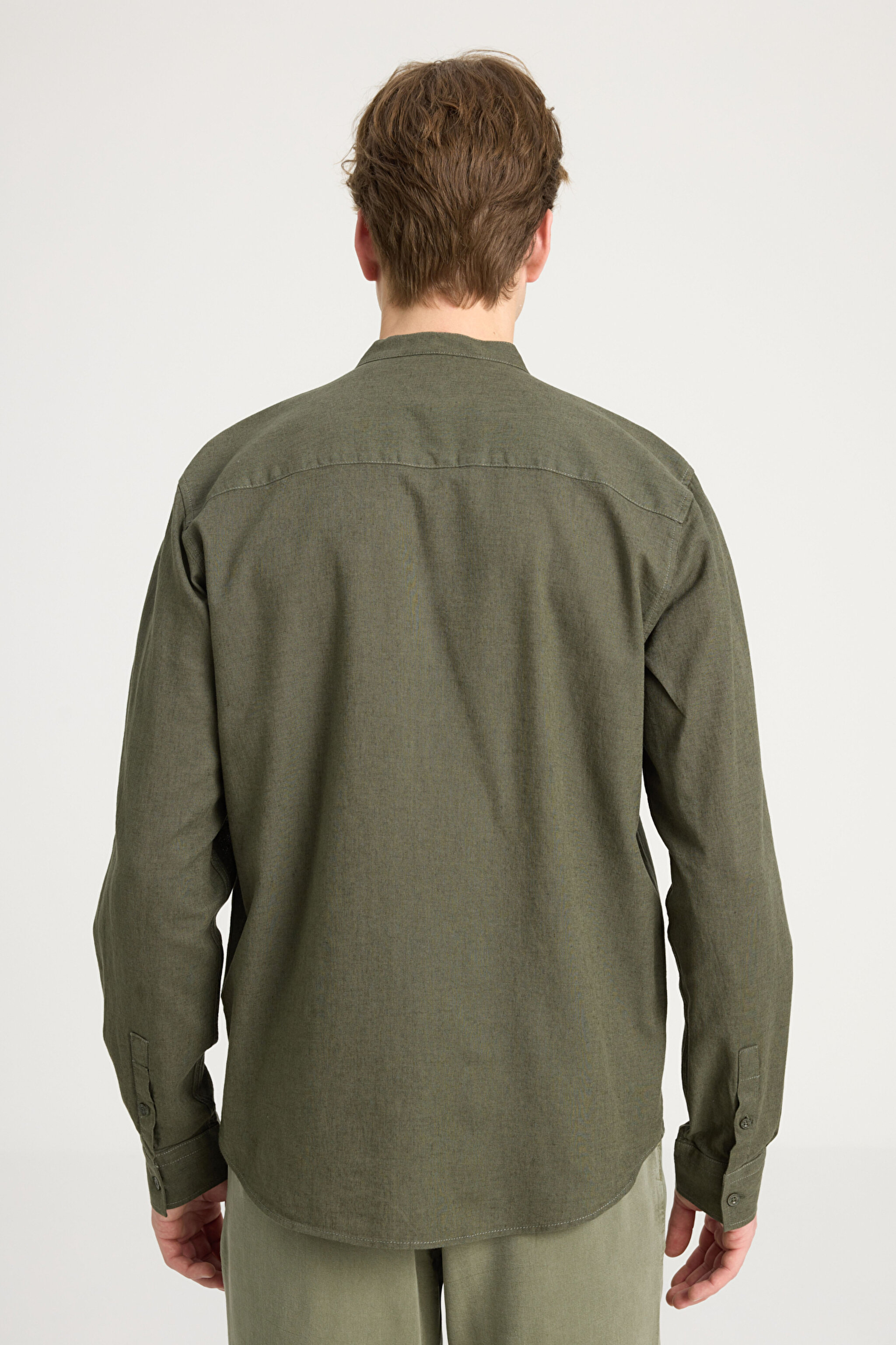 Relaxed Fit Geniş Kesim Hakim Yaka Haki Gömlek - Khaki-W241577801 (görsel 5)