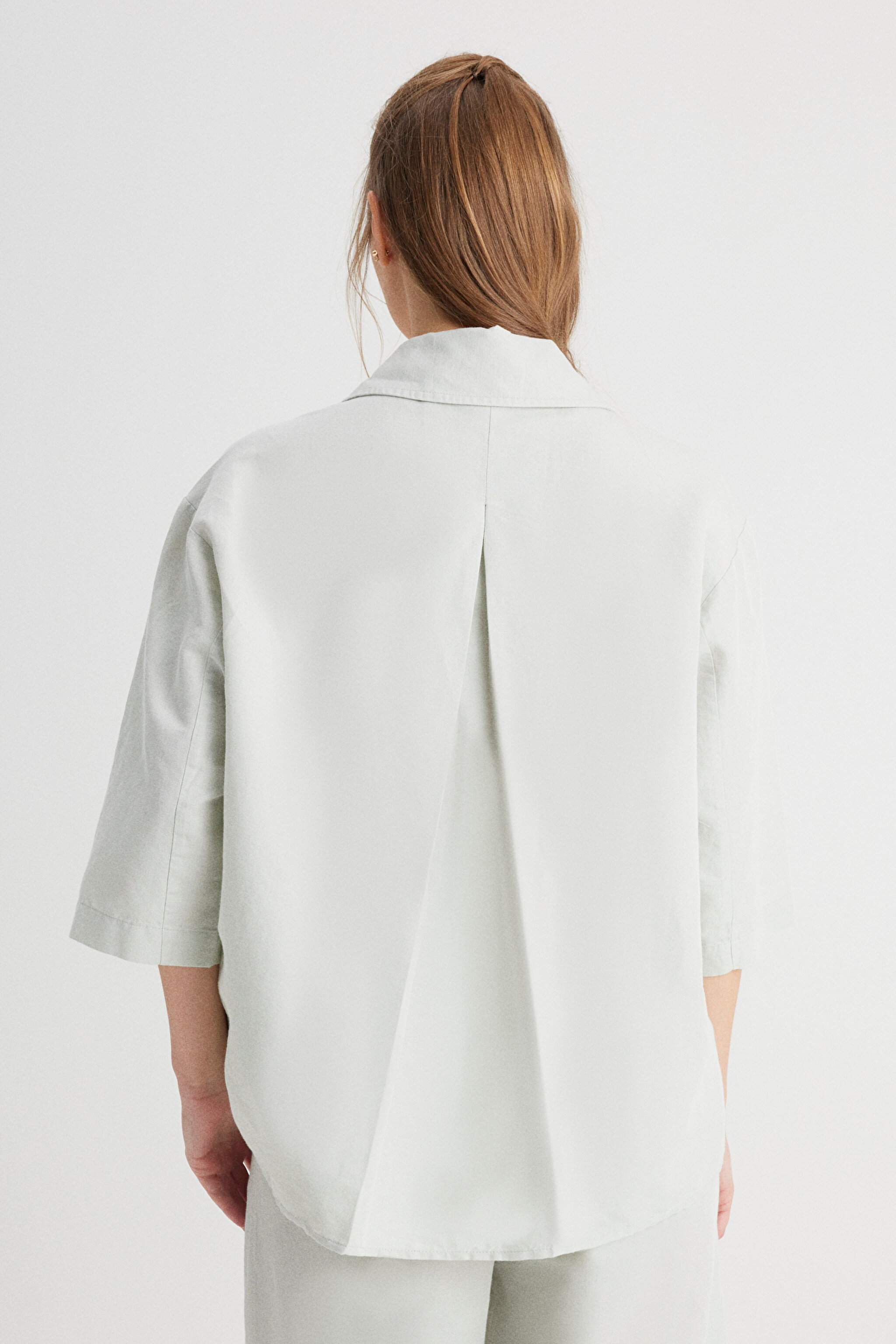 Relaxed Fit Geniş Kesim Kısa Kollu Mint Yeşili Gömlek - Mint Green-W241597303 (görsel 6)