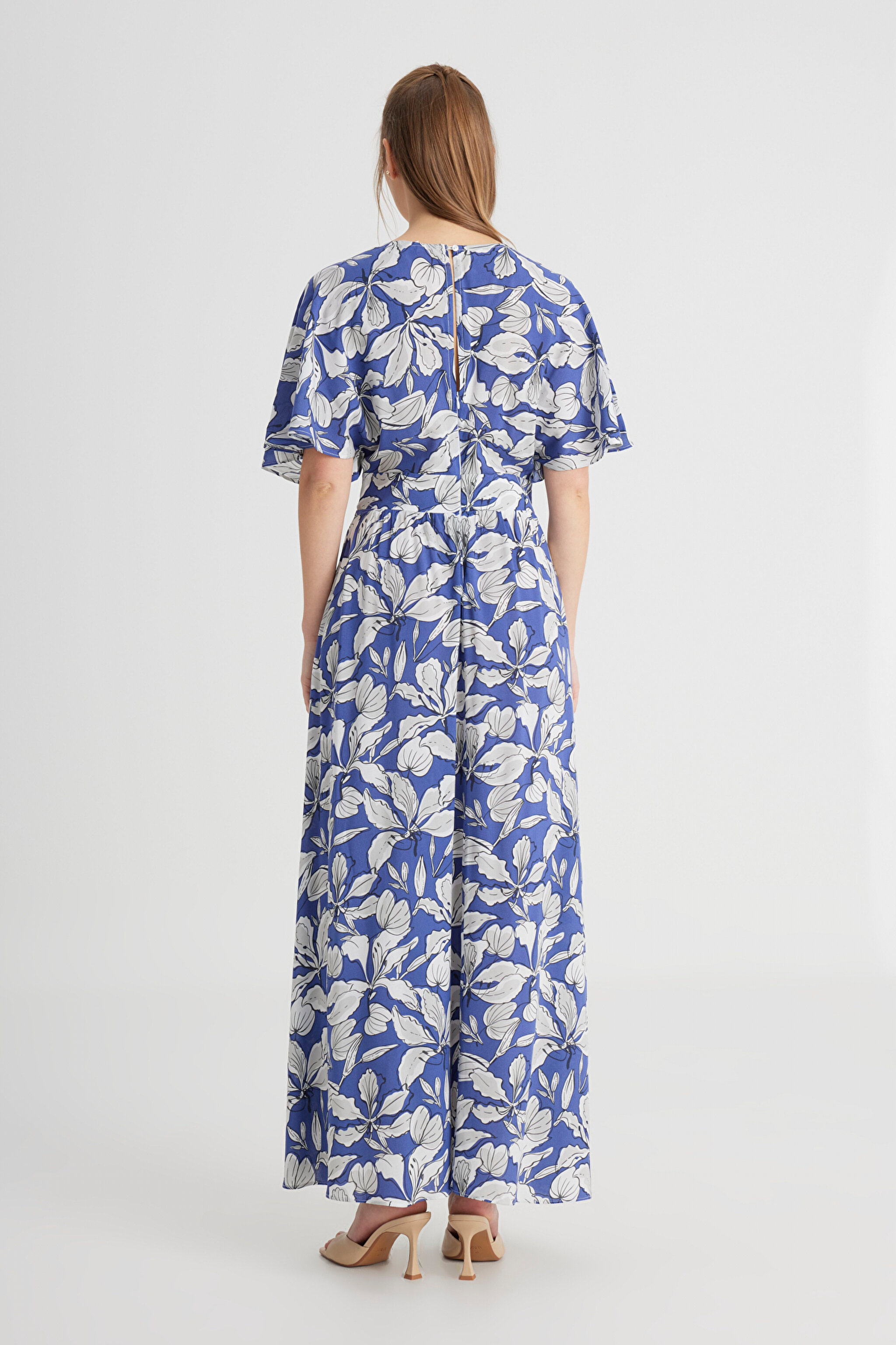 Loose Fit Rahat Kesim V Yaka Lacivert Elbise - Navy-W241598410 (görsel 5)