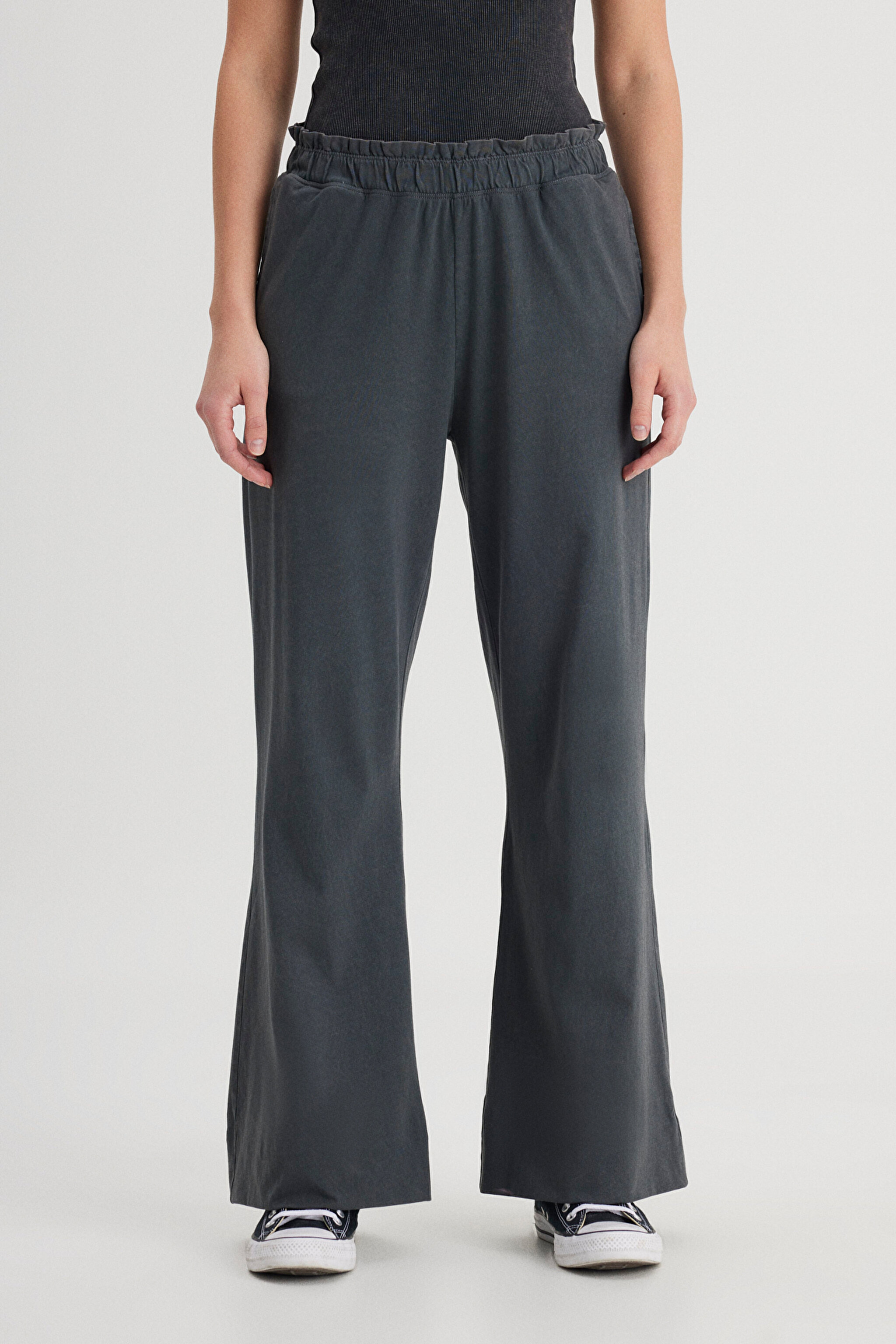 Loose Fit Rahat Kesim Yüksek Bel Geniş Paça %100 Pamuk Antrasit Sweatpant Eşofman - Anthracite-W241602003 (görsel 4)