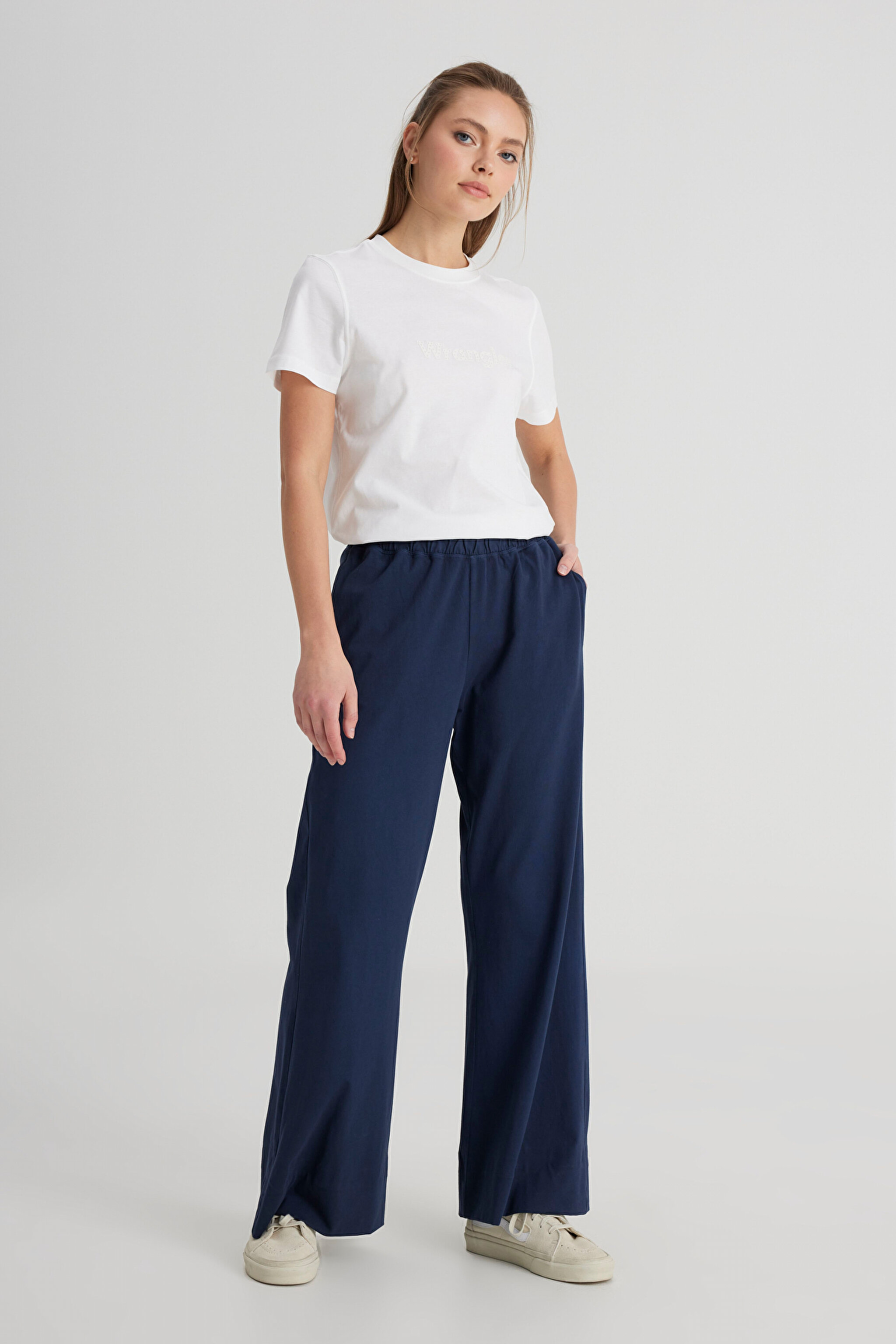 Loose Fit Rahat Kesim Yüksek Bel Geniş Paça %100 Pamuk Lacivert Sweatpant Eşofman - Navy-W241602410