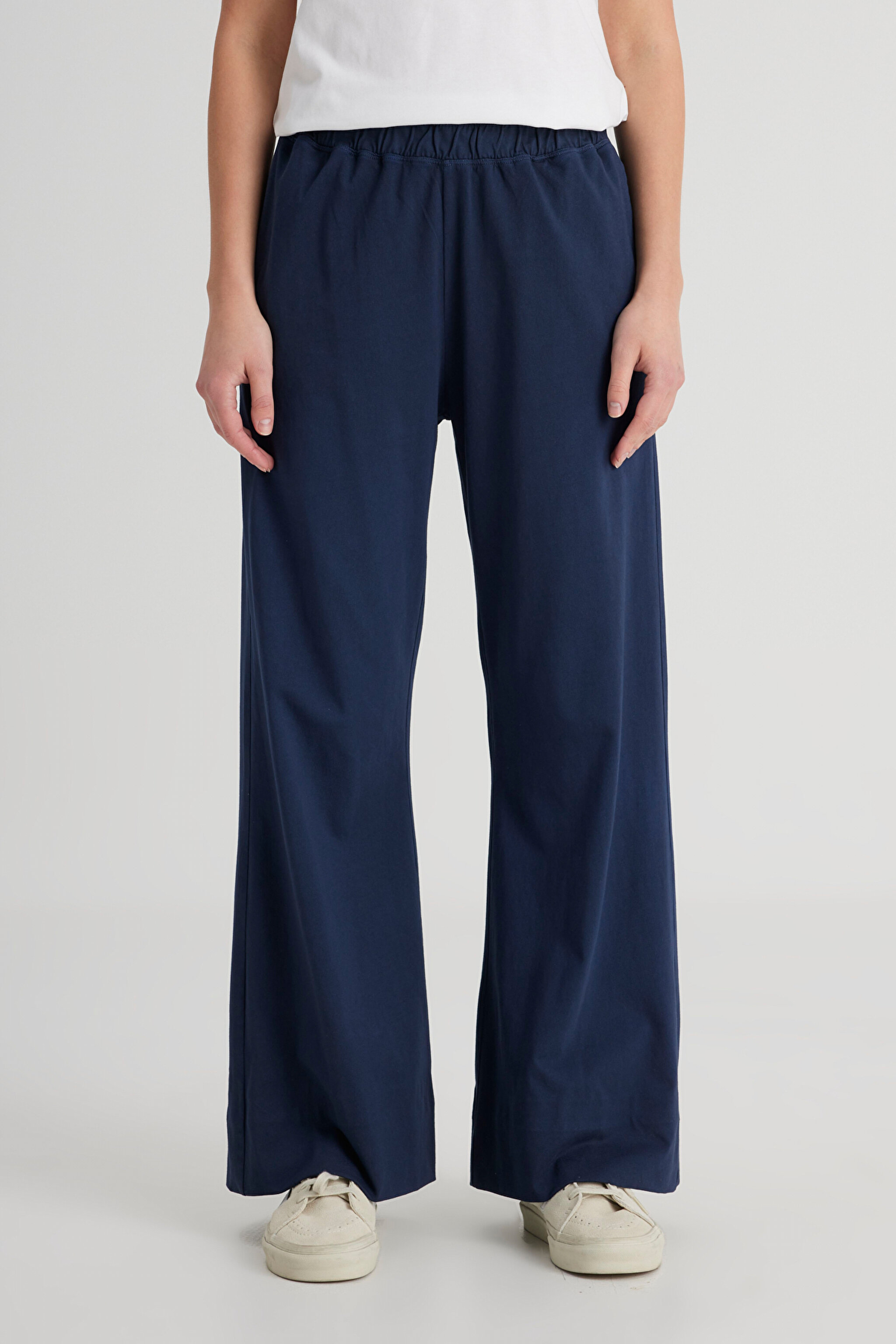 Loose Fit Rahat Kesim Yüksek Bel Geniş Paça %100 Pamuk Lacivert Sweatpant Eşofman - Navy-W241602410 (görsel 4)